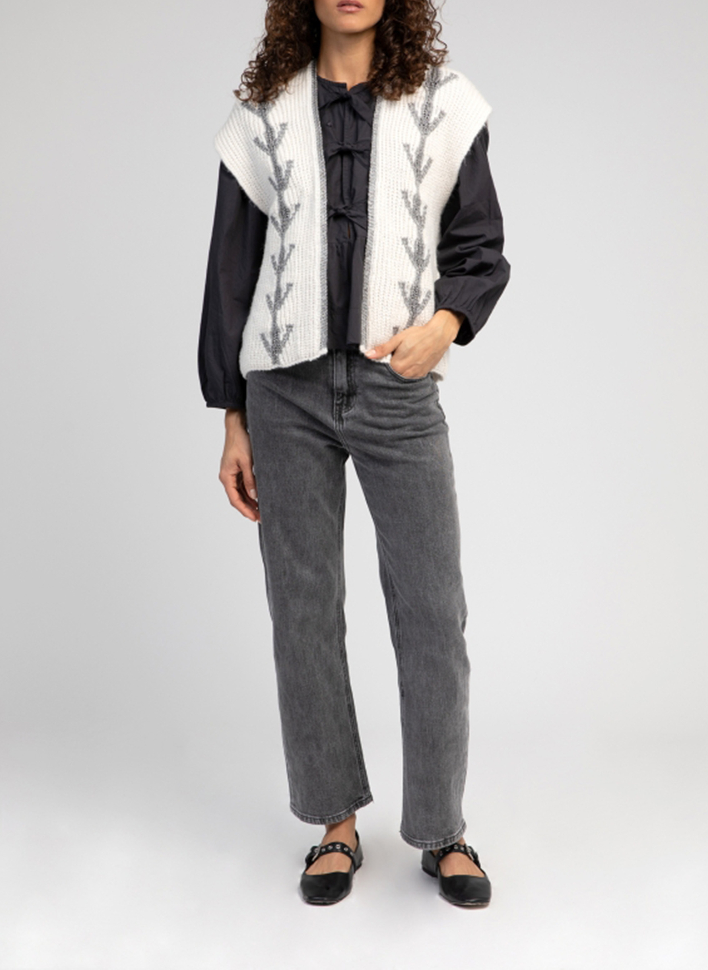 Jacquard-Strickjacke AN'GE Grau