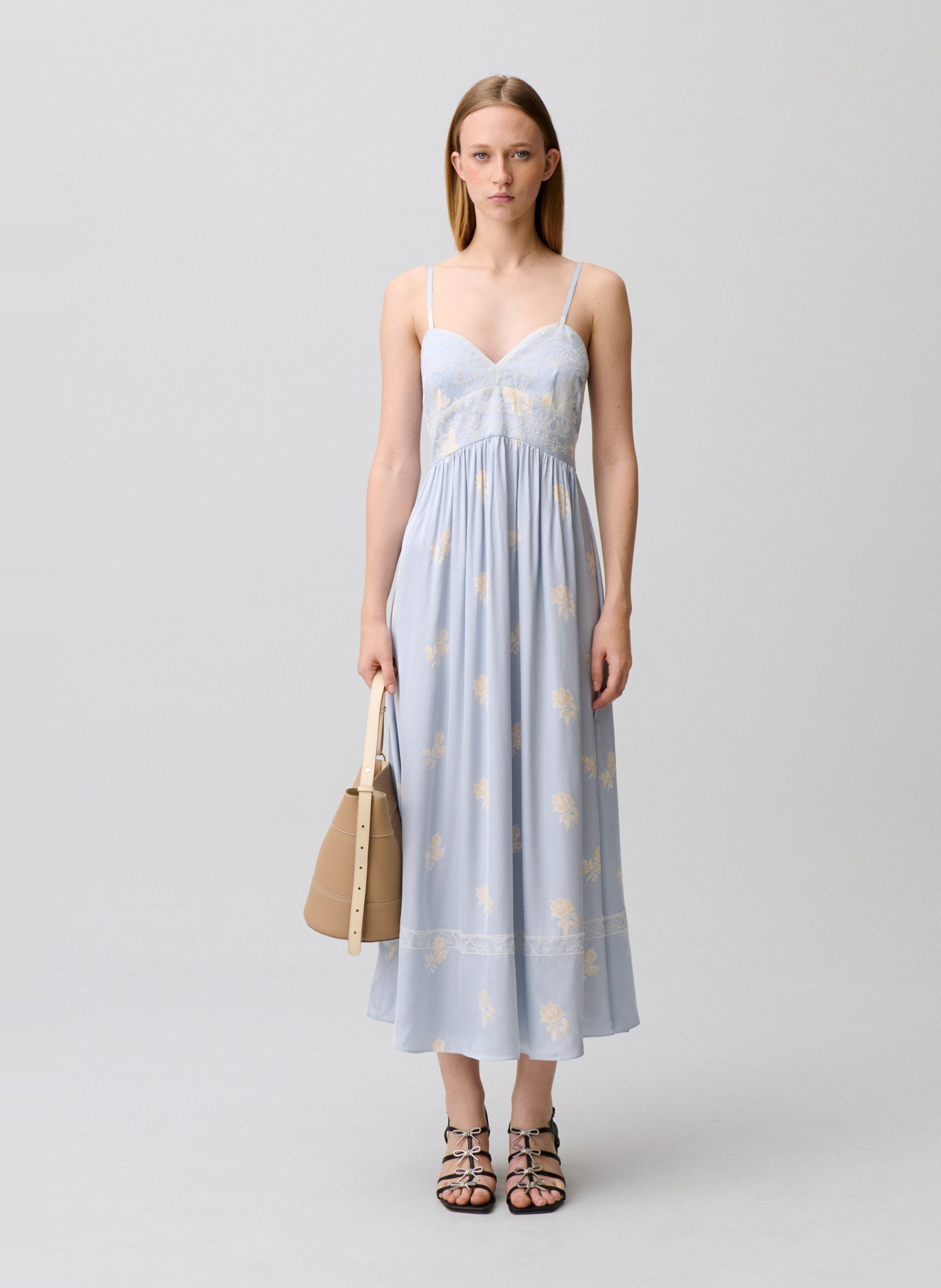 Langes, besticktes Kleid mit V-Ausschnitt CLAUDIE PIERLOT Mehrfarbig