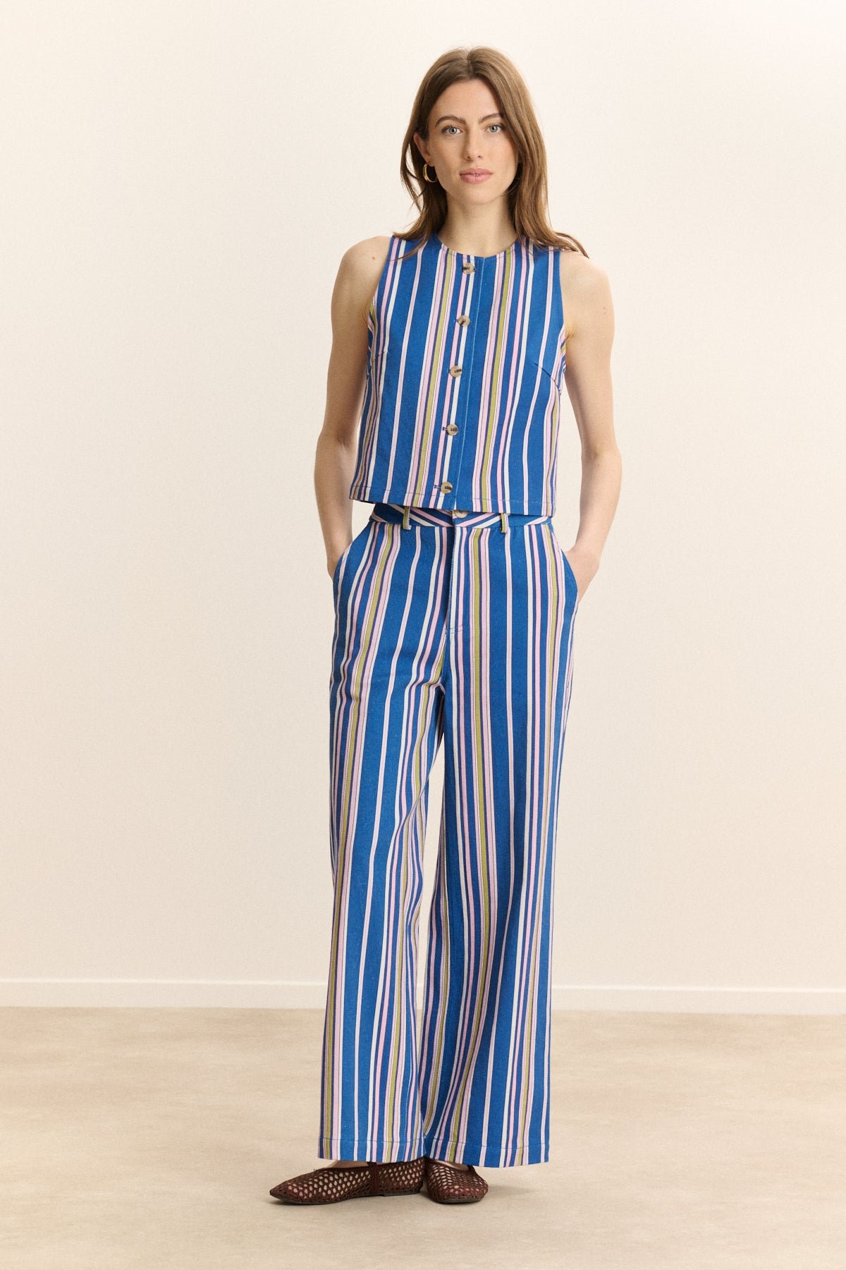 Striped denim pants GARANCE PARIS Blue