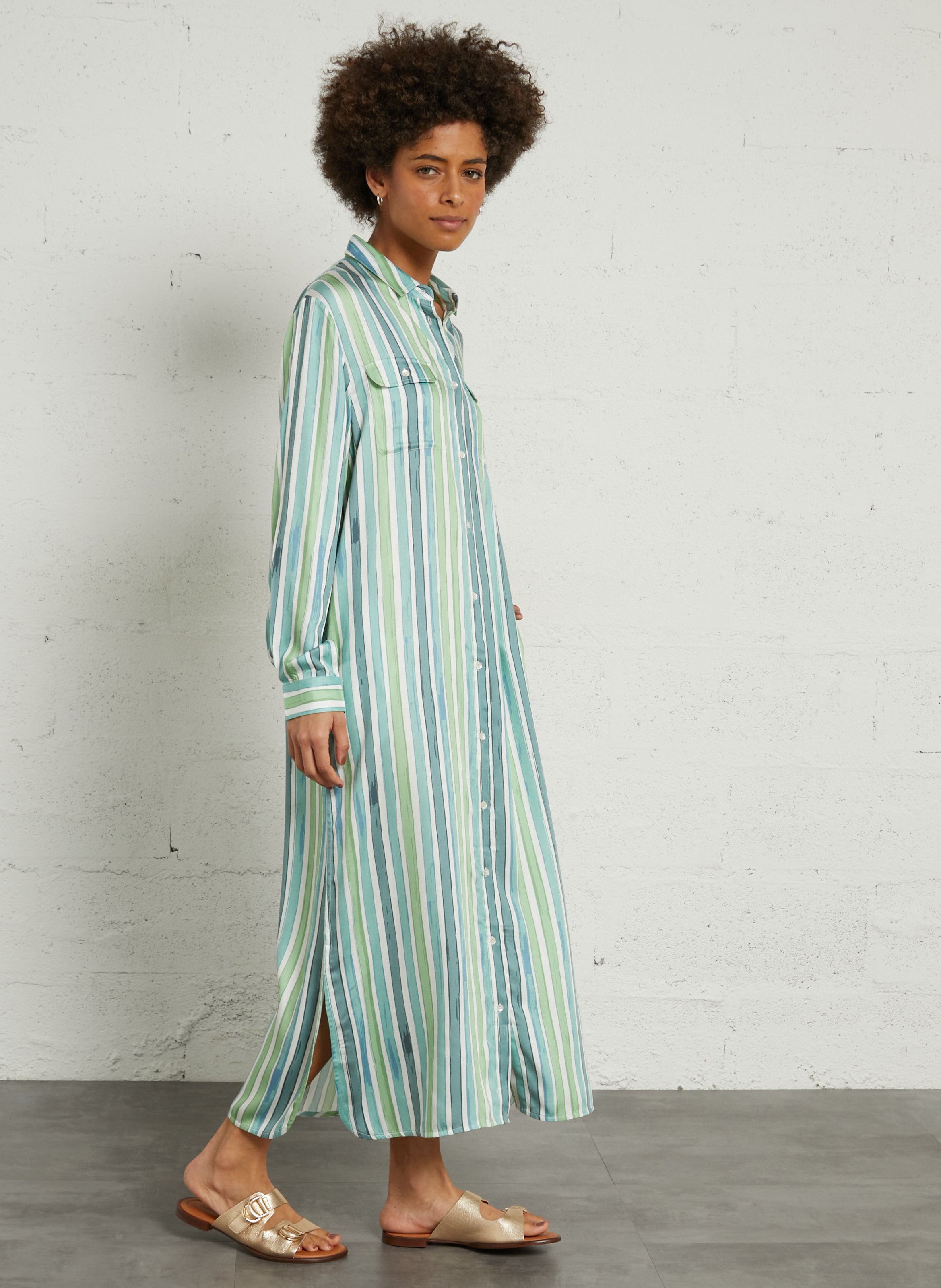 Robe chemise col classique à rayures BELLA JONES Bleu