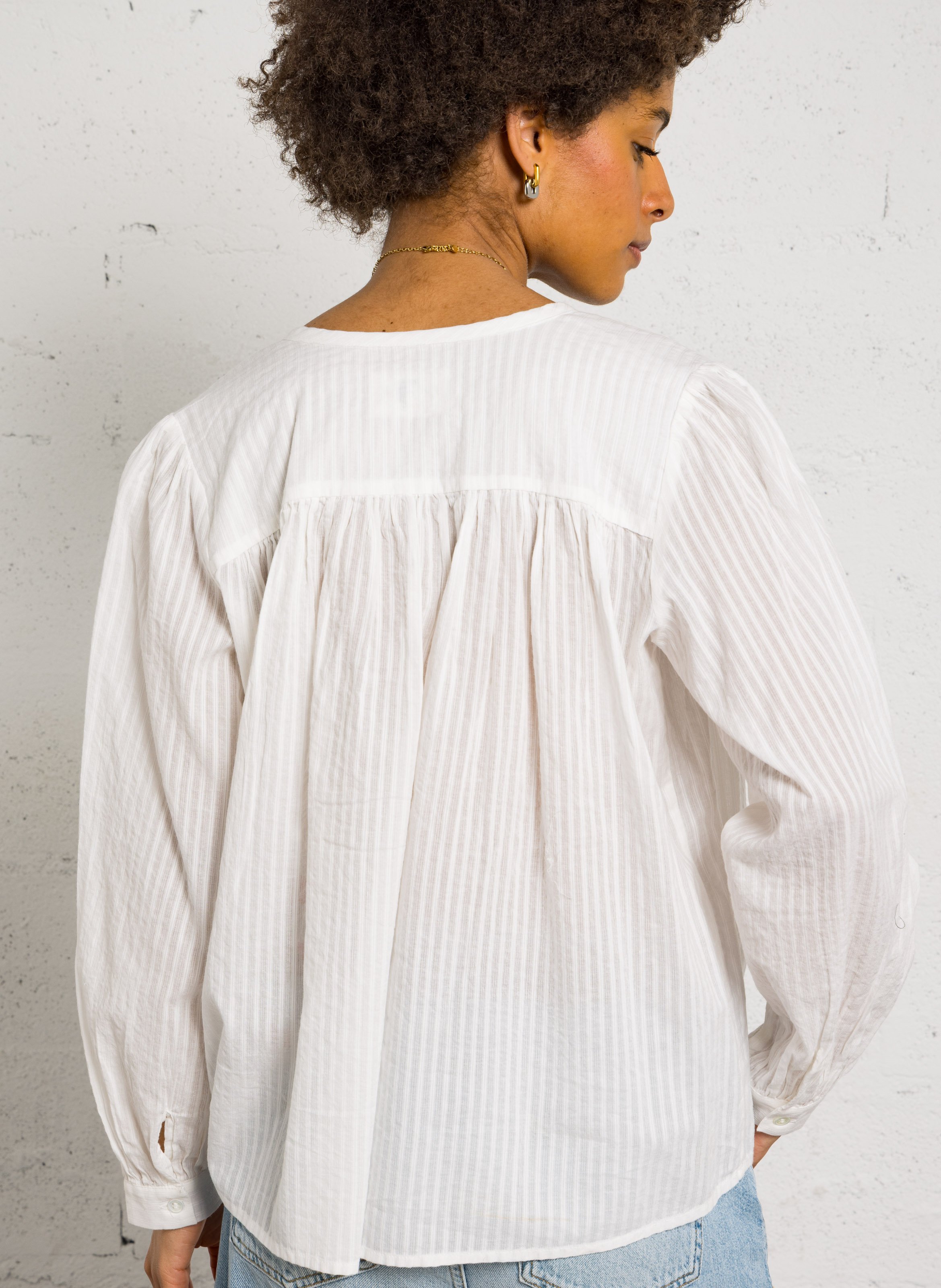 Round neck buttoned cotton blouse DES PETITS HAUTS Beige