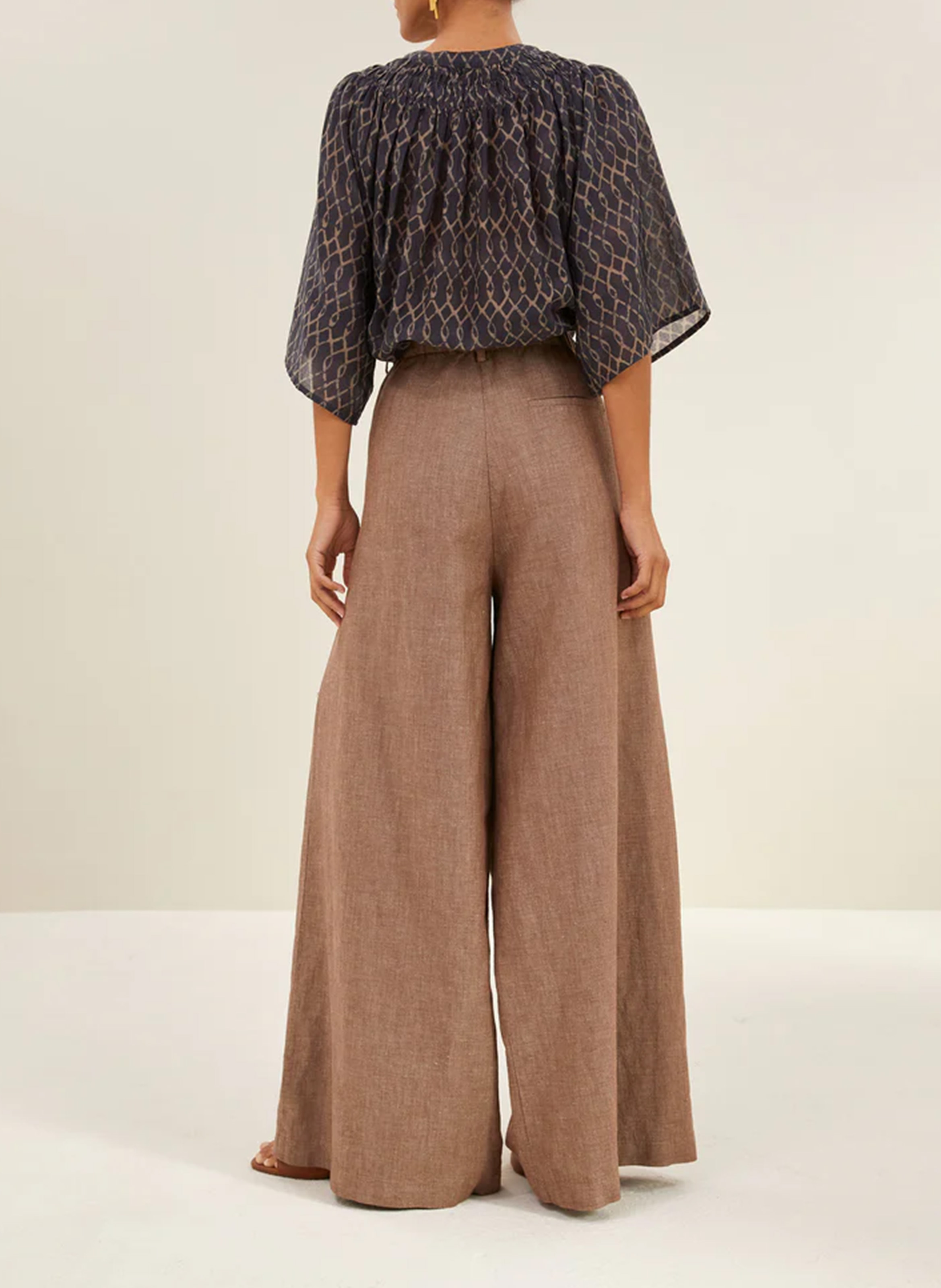 Pantalon large en coton et lin BY BAR Marron