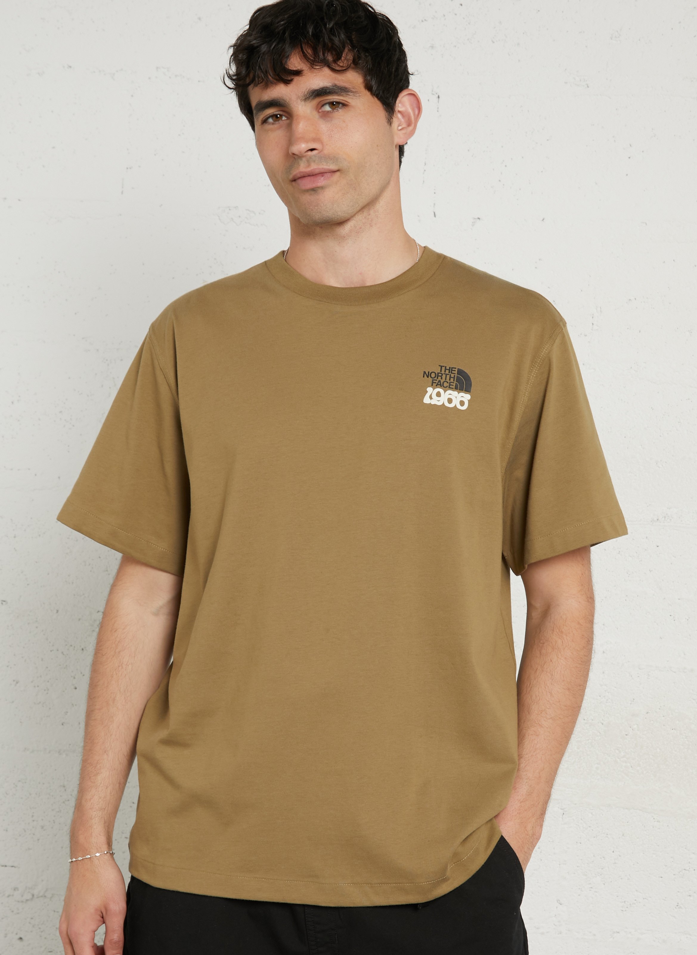 Straight round-neck cotton T-shirt with screen print THE NORTH FACE Brown
