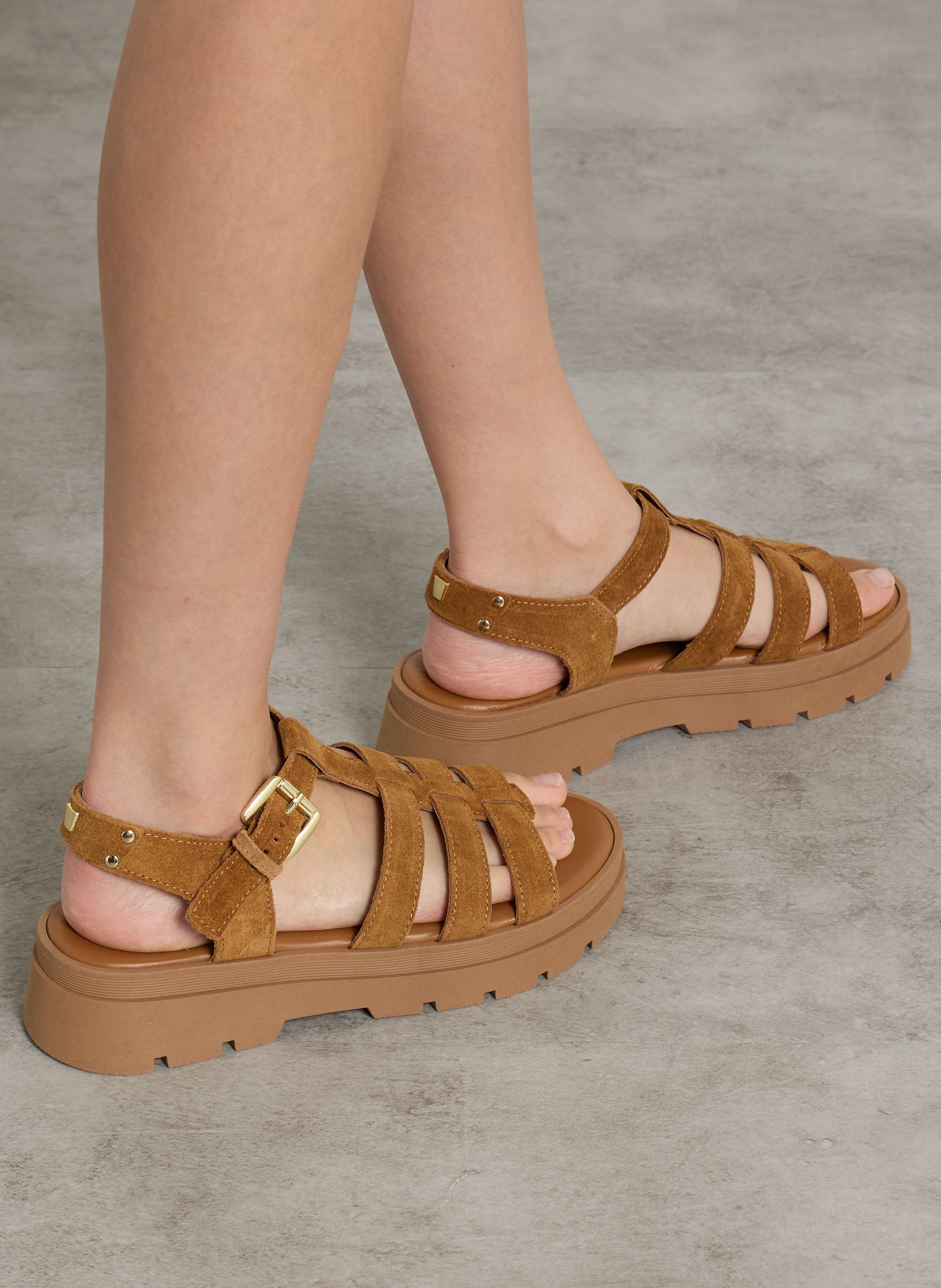 Sandales plates en cuir velours JB MARTIN Beige