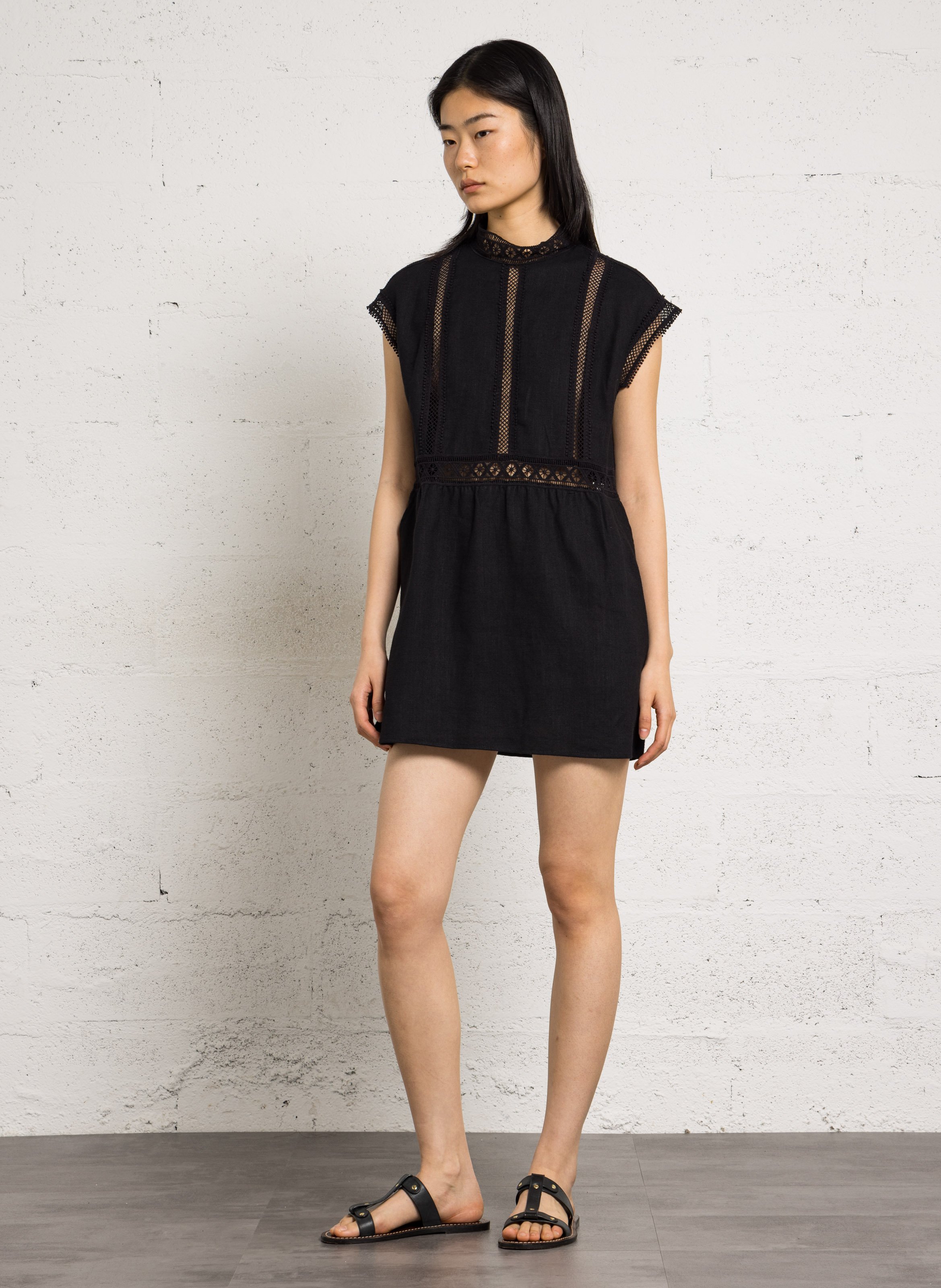 Robe courte ample en coton et lin SEE U SOON Noir