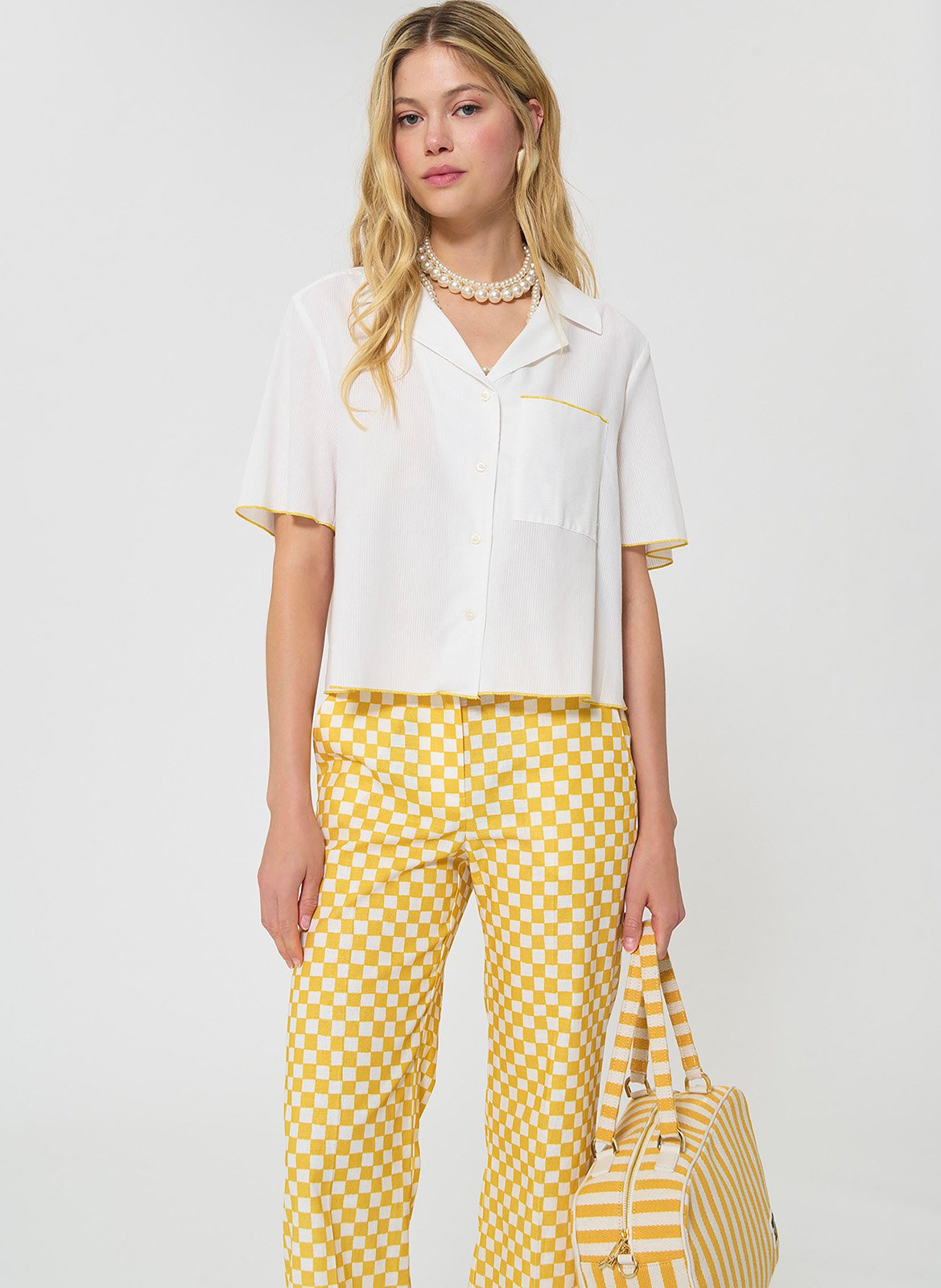 Chemise droite col cubain en coton TARA JARMON Beige