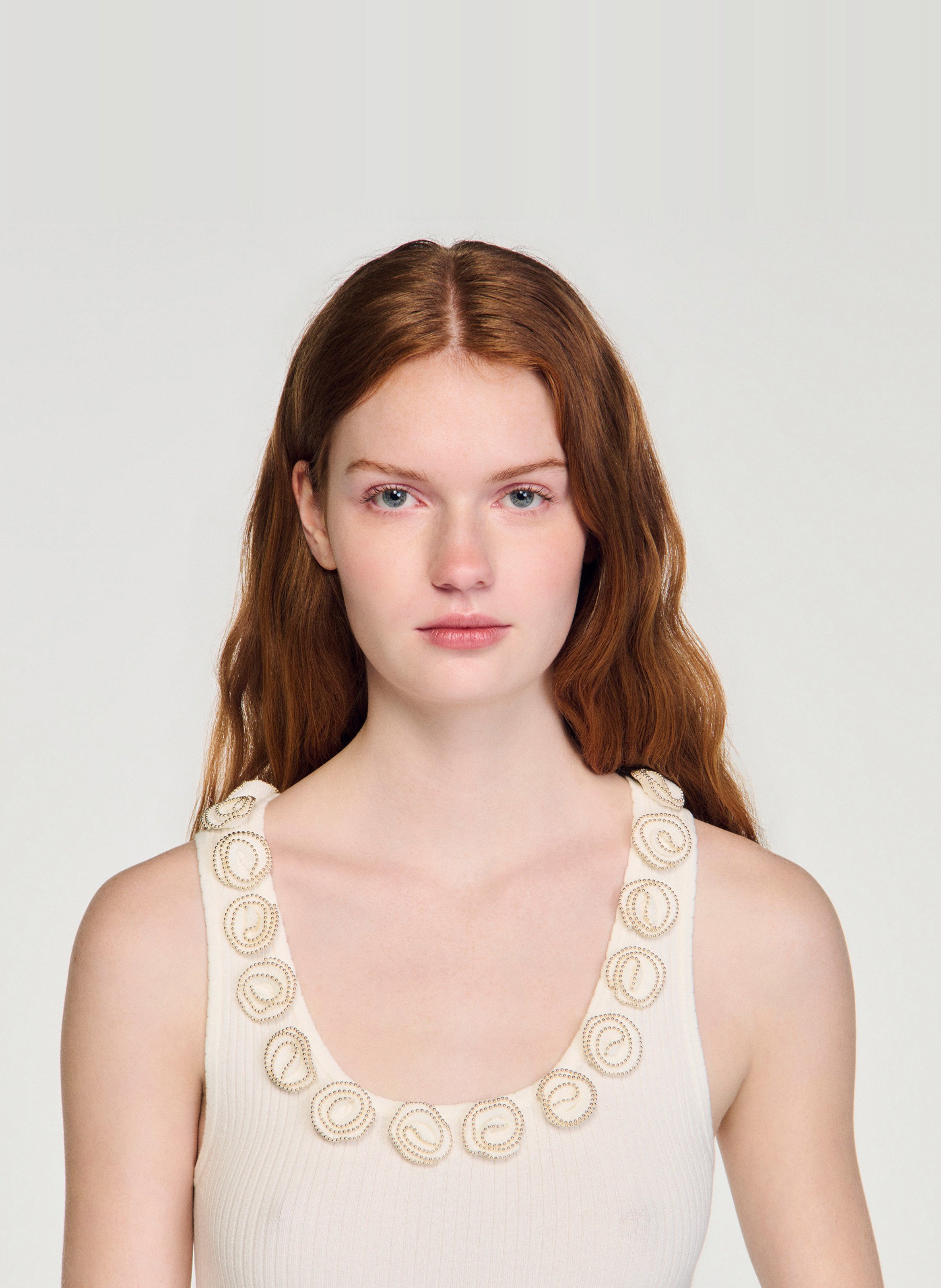 Top en maille côtelé SANDRO Blanc