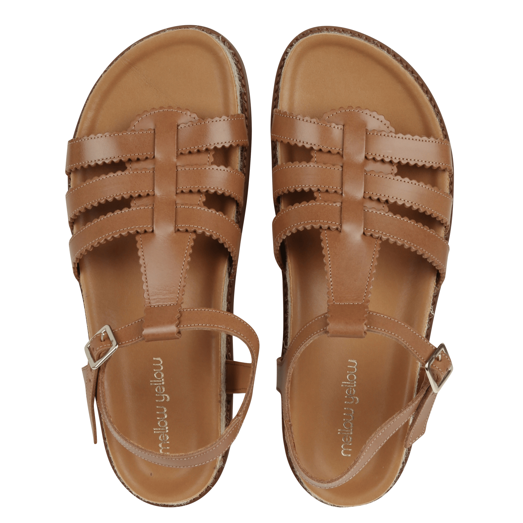 Avarca Berlin - Flache Ledersandalen mit Samt MELLOW YELLOW Braun