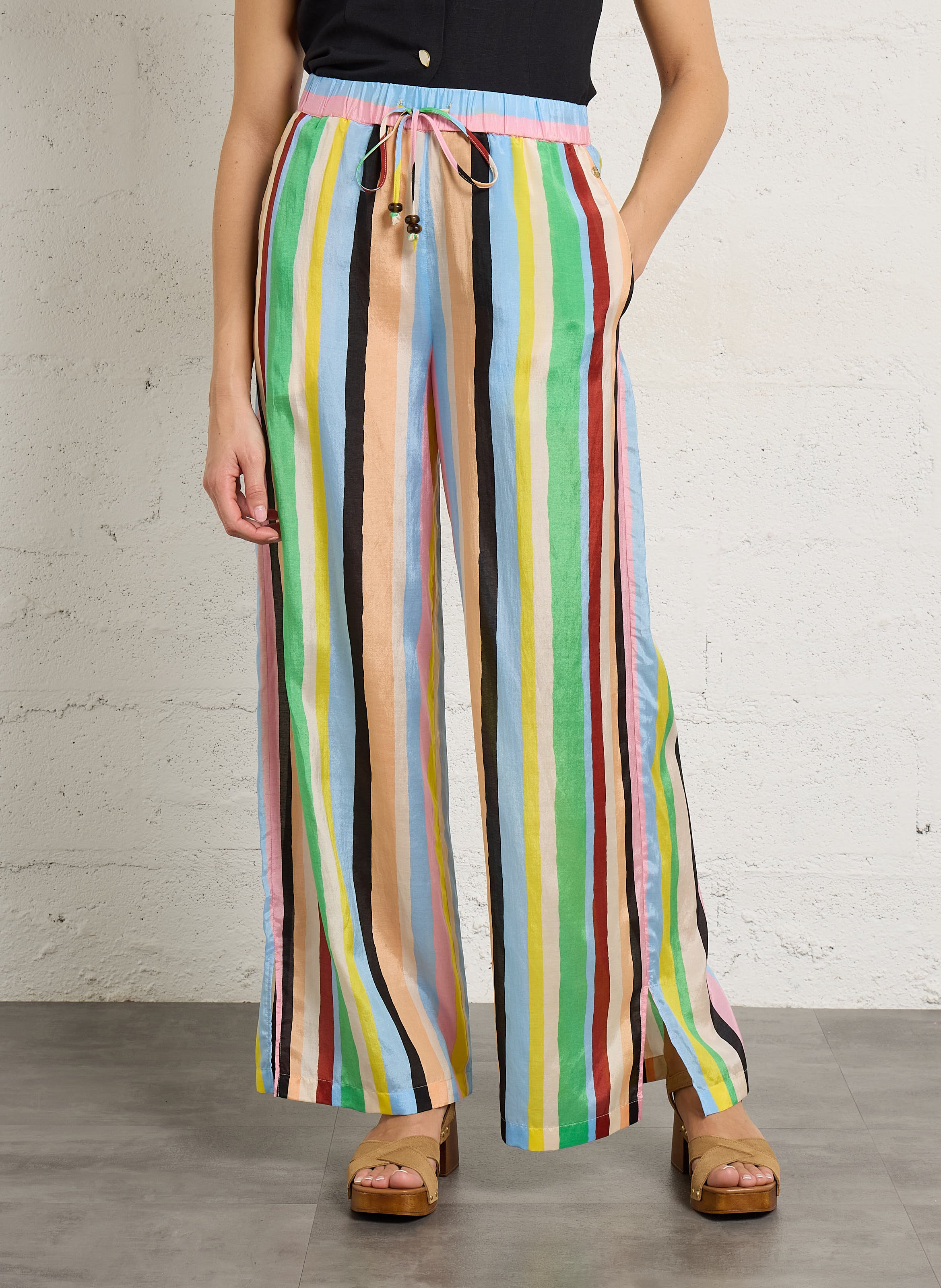 Wijde bandplooibroek van linnenmix FABIENNE CHAPOT Veelkleurig