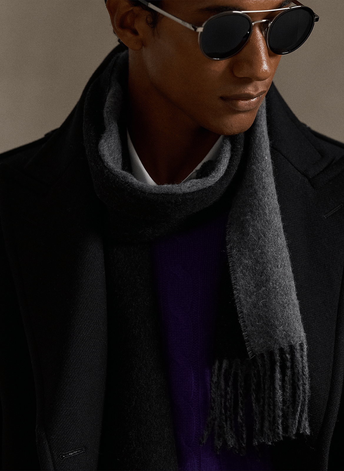 Solid fringed scarf in blended wool POLO RALPH LAUREN Black
