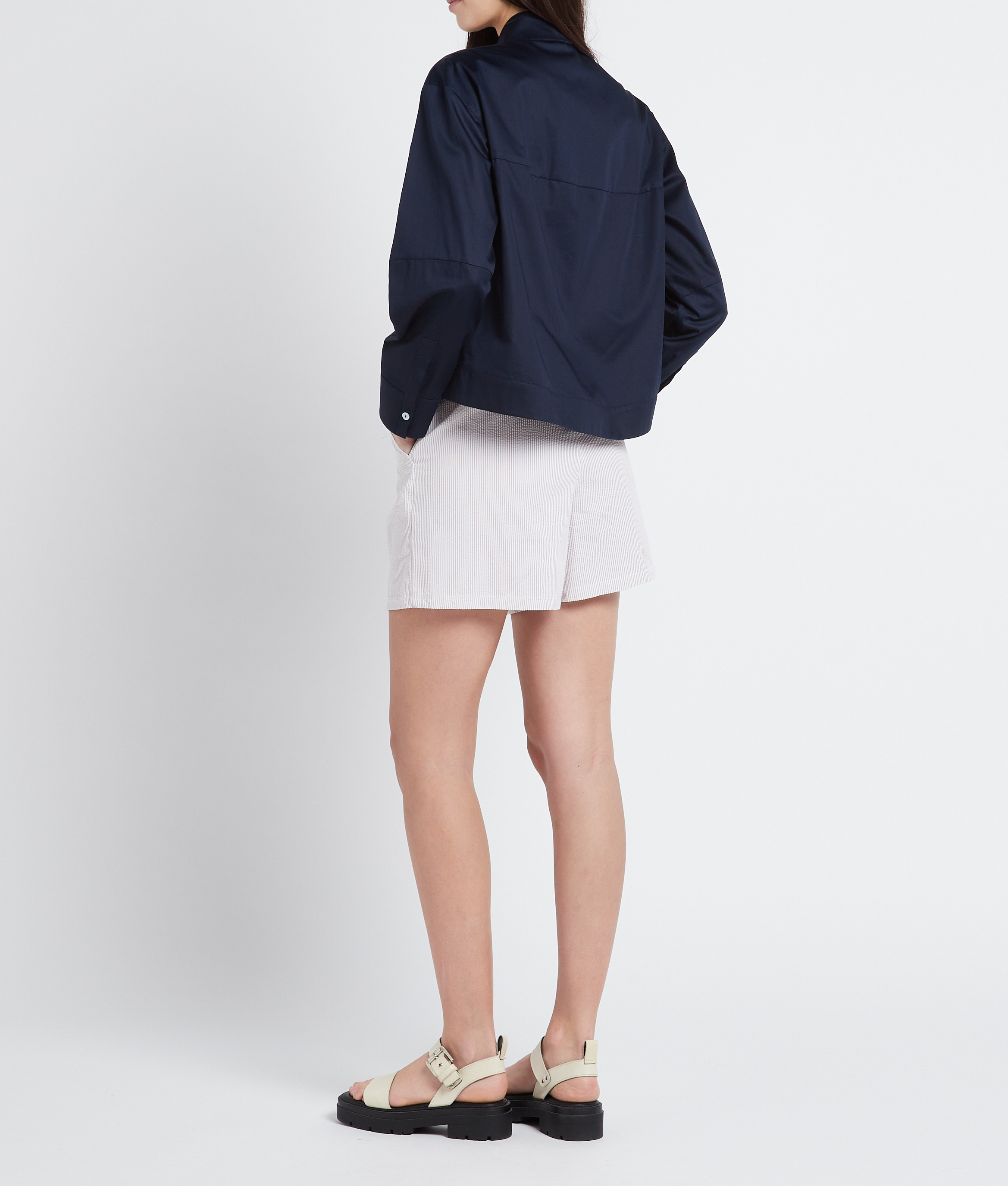Cropped satin-effect cotton shirt MAX MARA LEISURE Blue