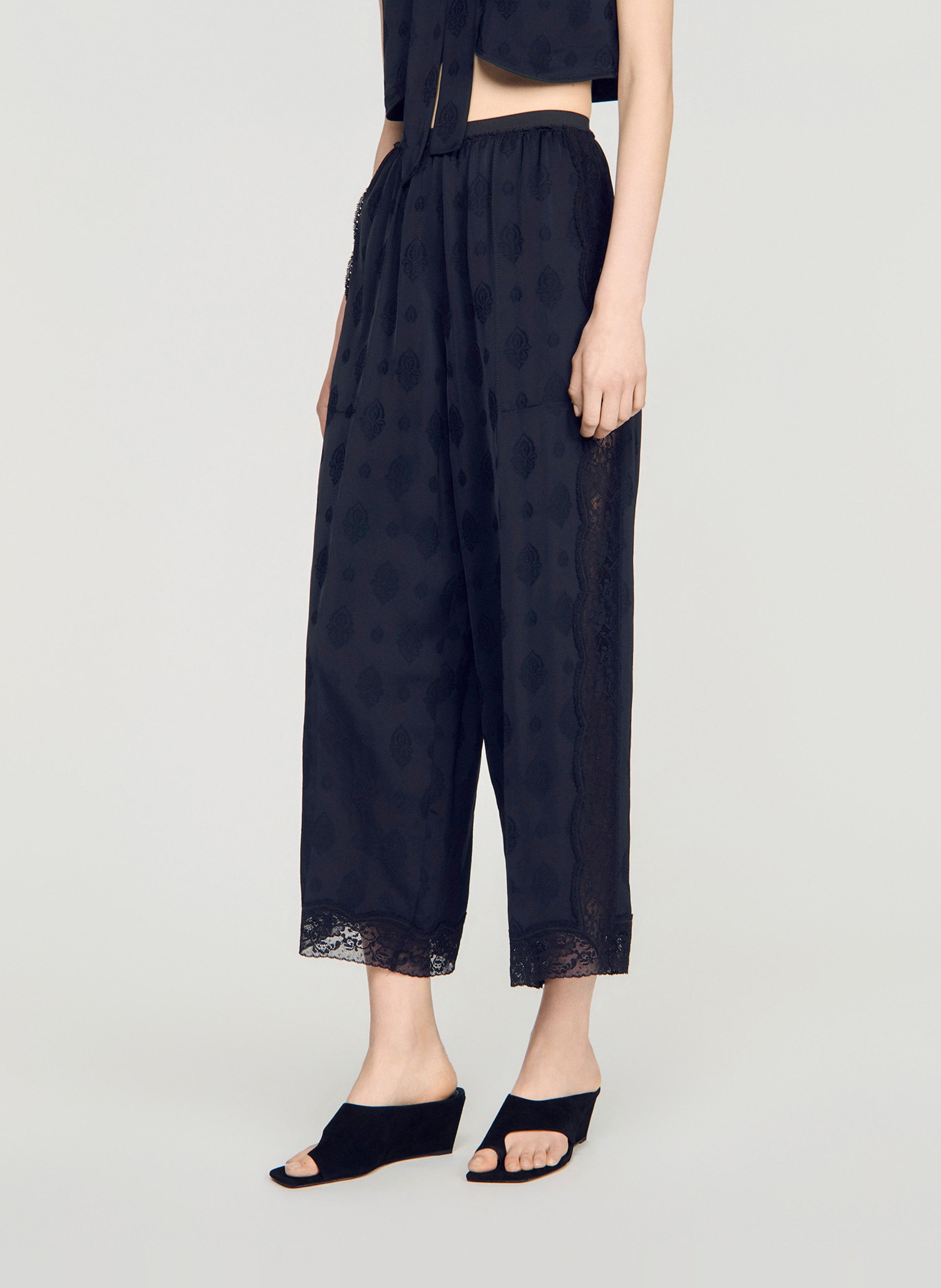 Pantalon large raccourci jacquard SANDRO Noir
