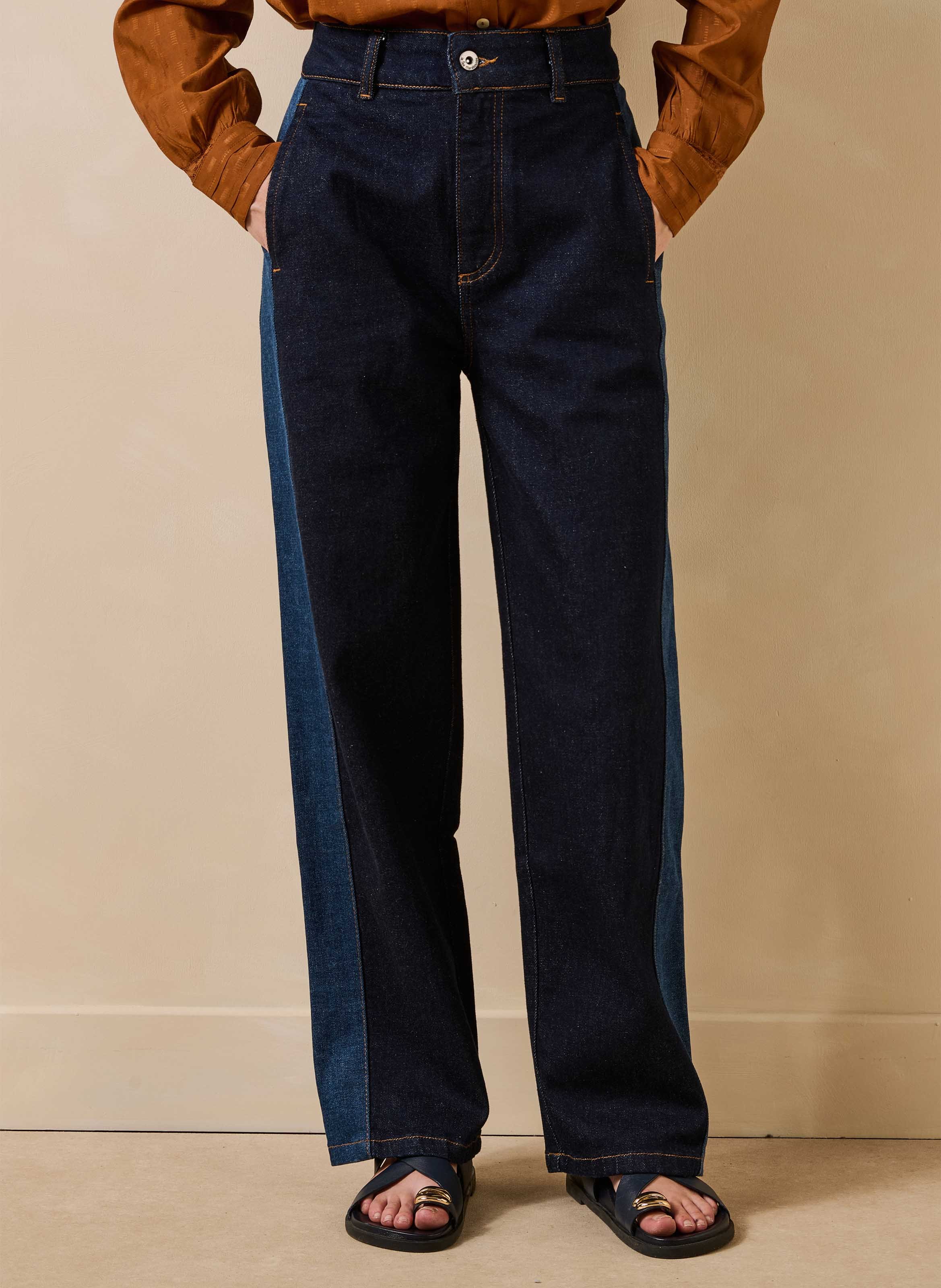 High-rise wide-leg organic cotton-blend jeans LA FEE MARABOUTEE Blue