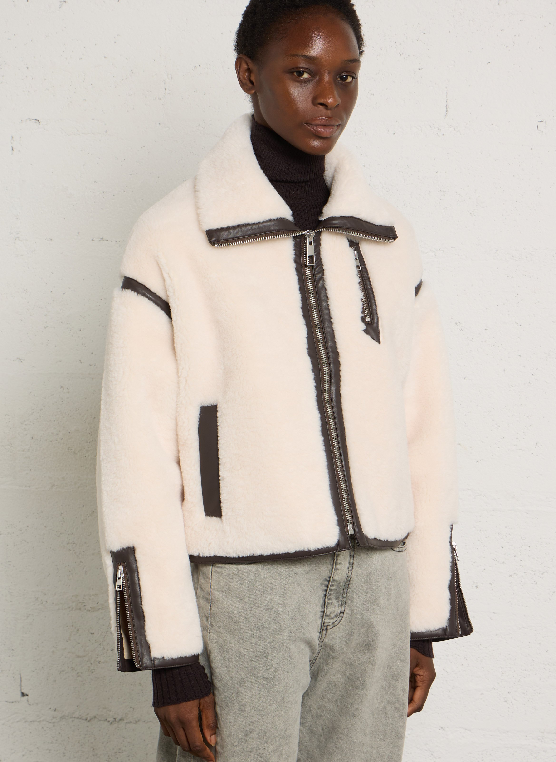 Veste droite col montant en fourrure synthétique BELLEROSE Blanc