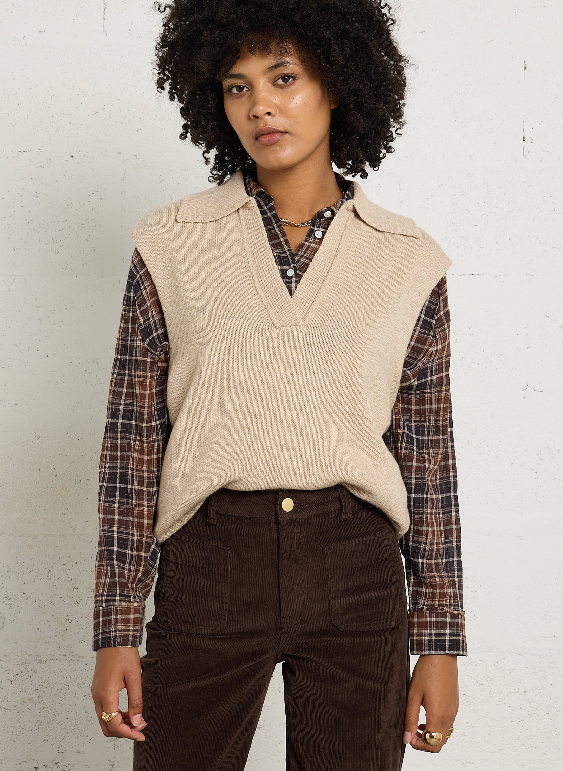 Pull col V en laine mélangée HARTFORD Beige