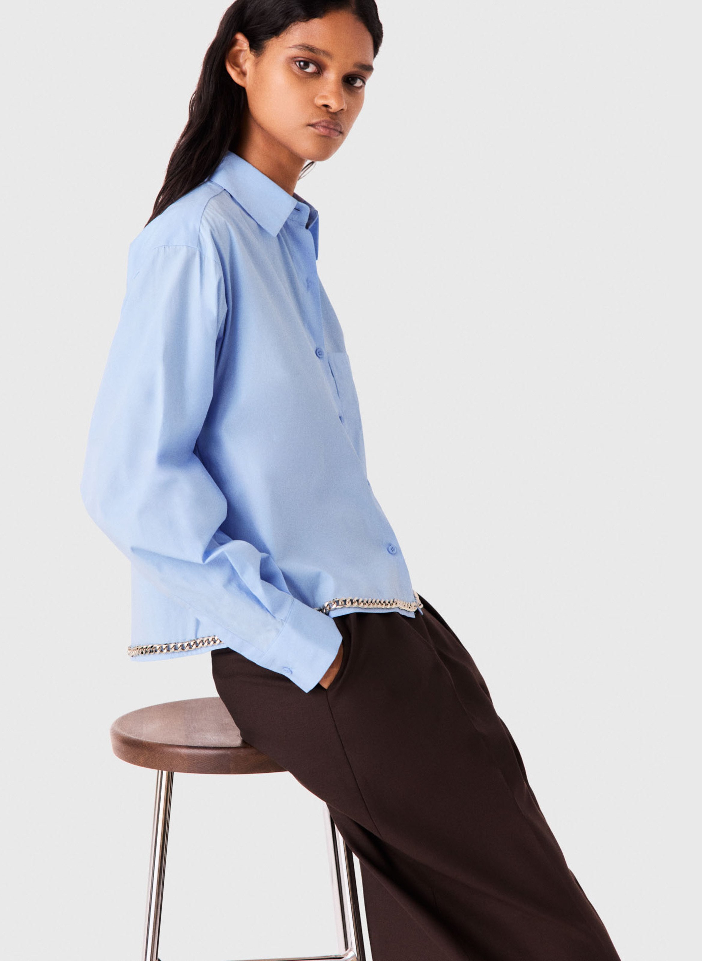 Chemise droite en coton MAJE Bleu