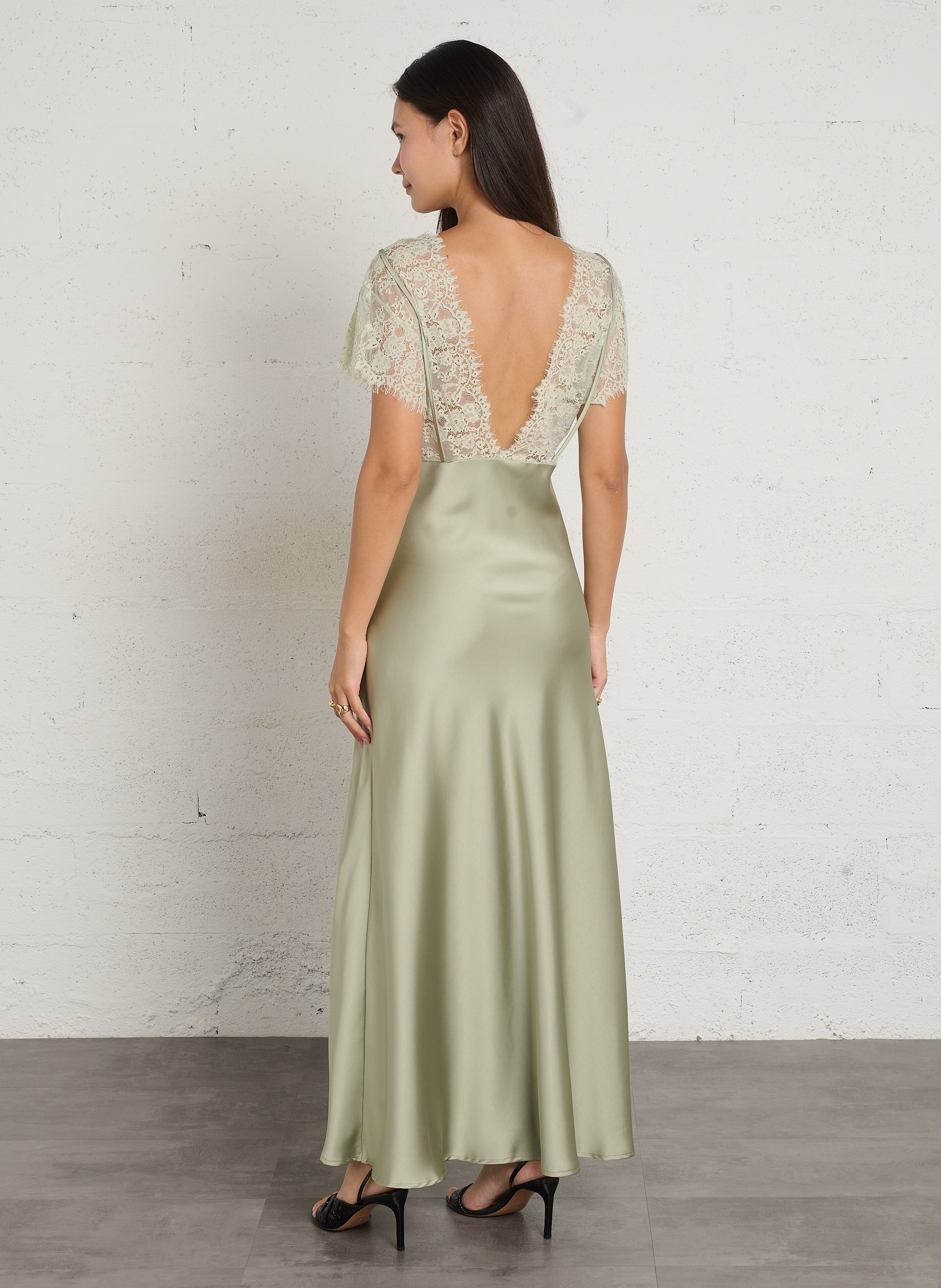 Robe longue à dentelle satinée  IMPERIAL Vert