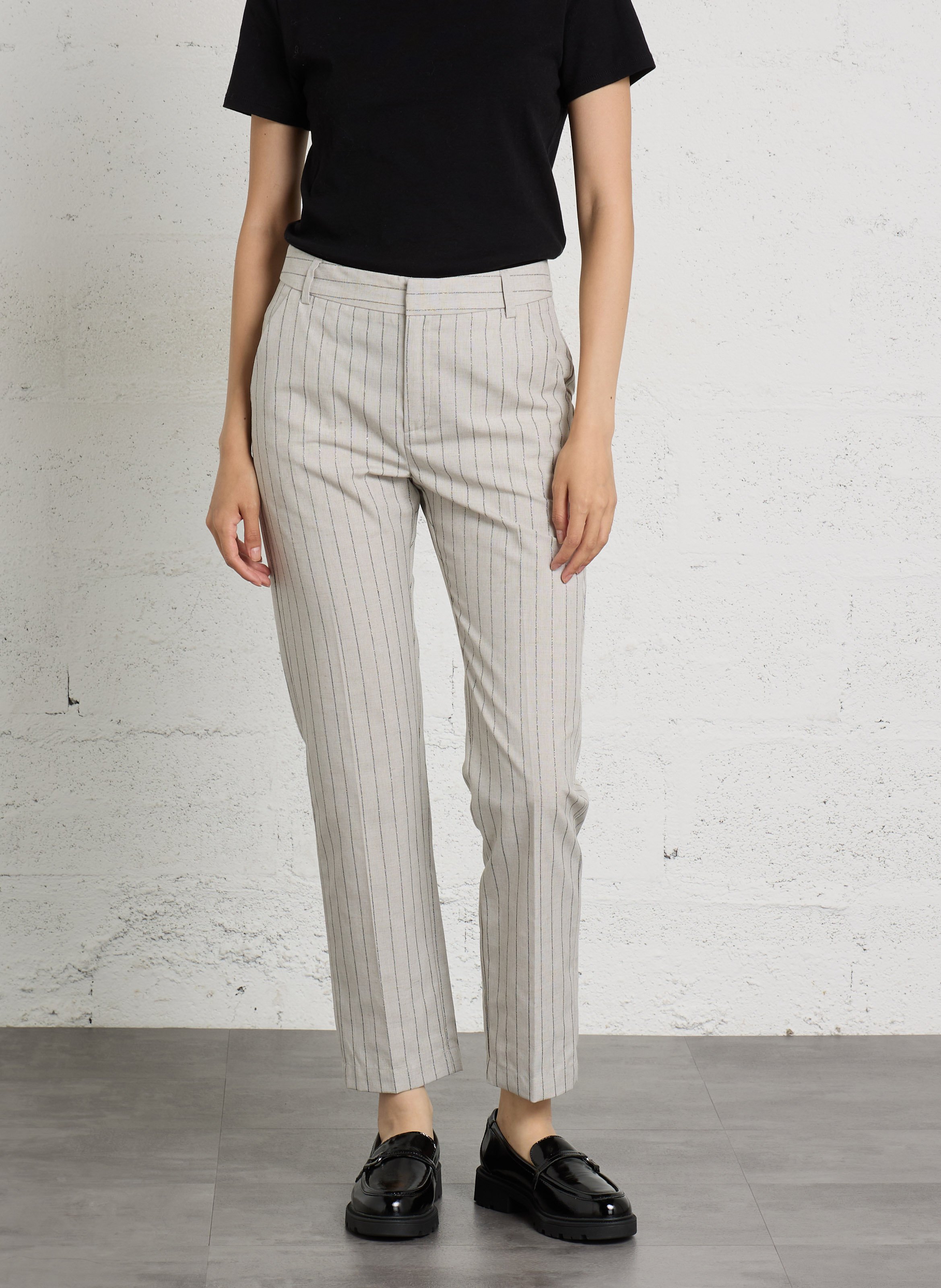 Striped cigarette pants IKKS Beige