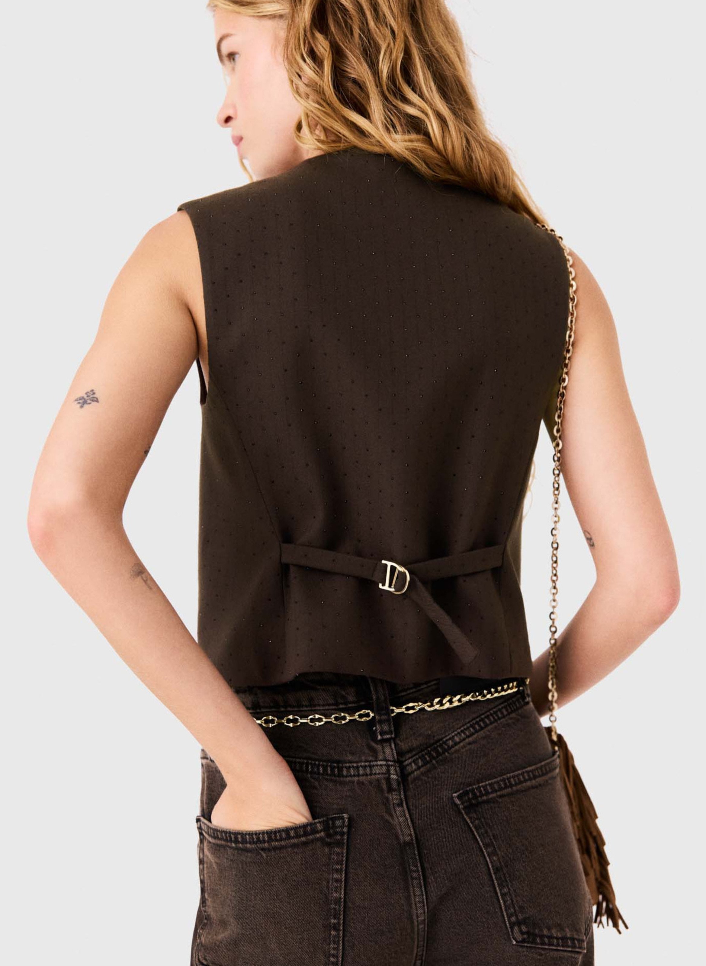 Veste droite sans manches MAJE Marron