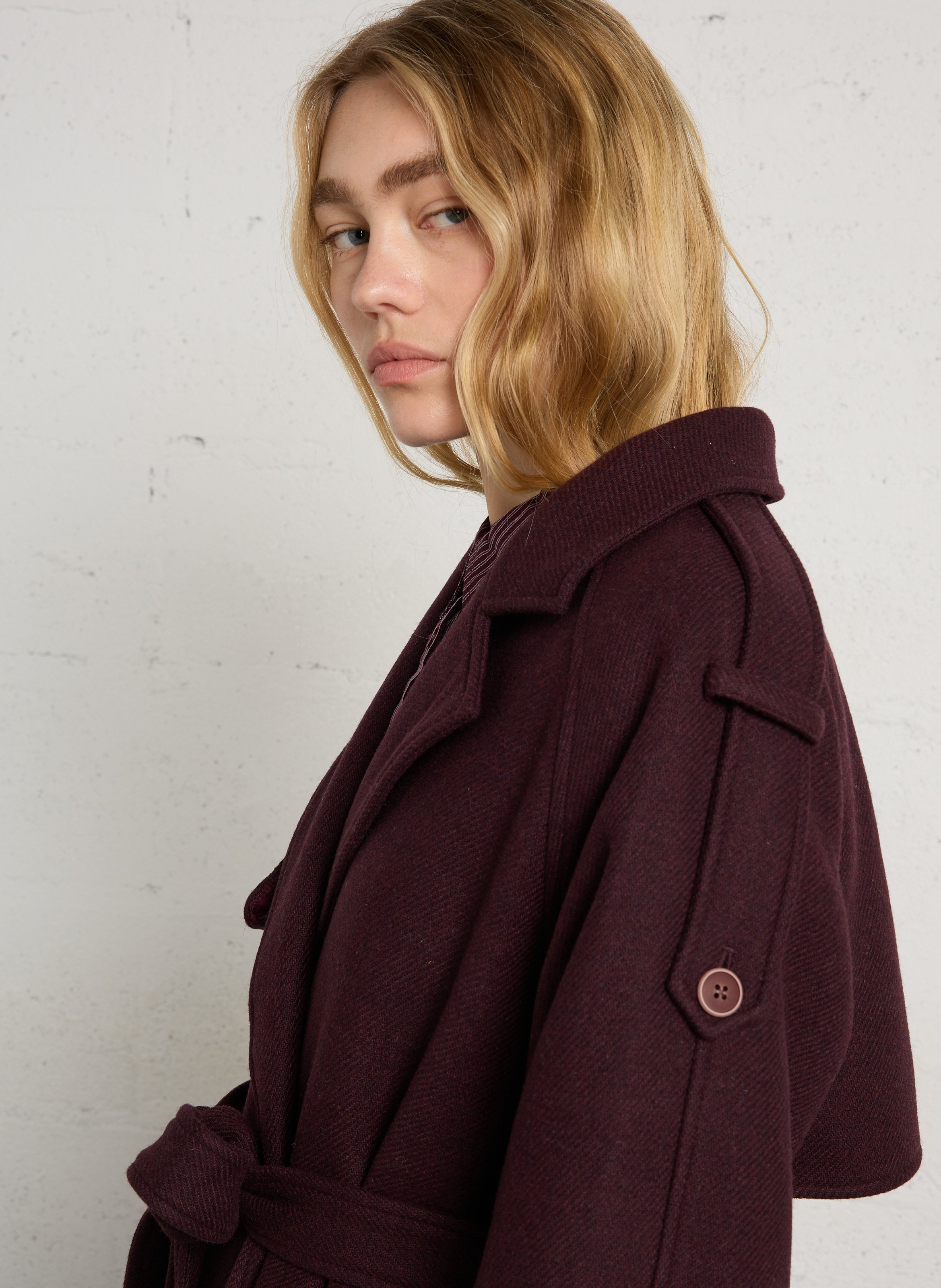 Manteau long ceinturé en laine mélangée THE NEW SOCIETY Rouge