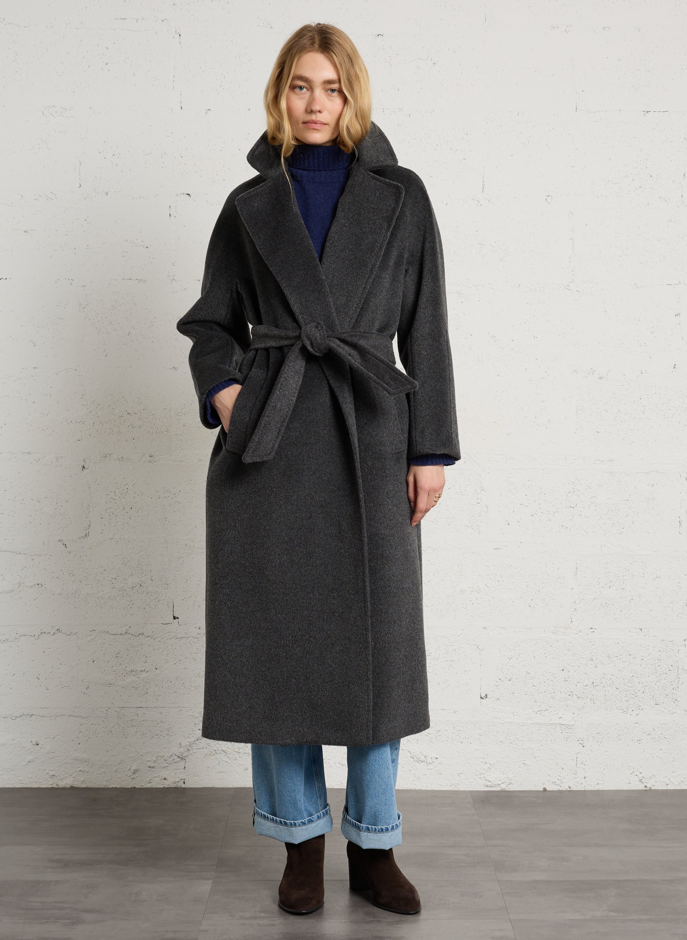 Manteau ceinturé en laine mélangée MAX MARA WEEK END Noir