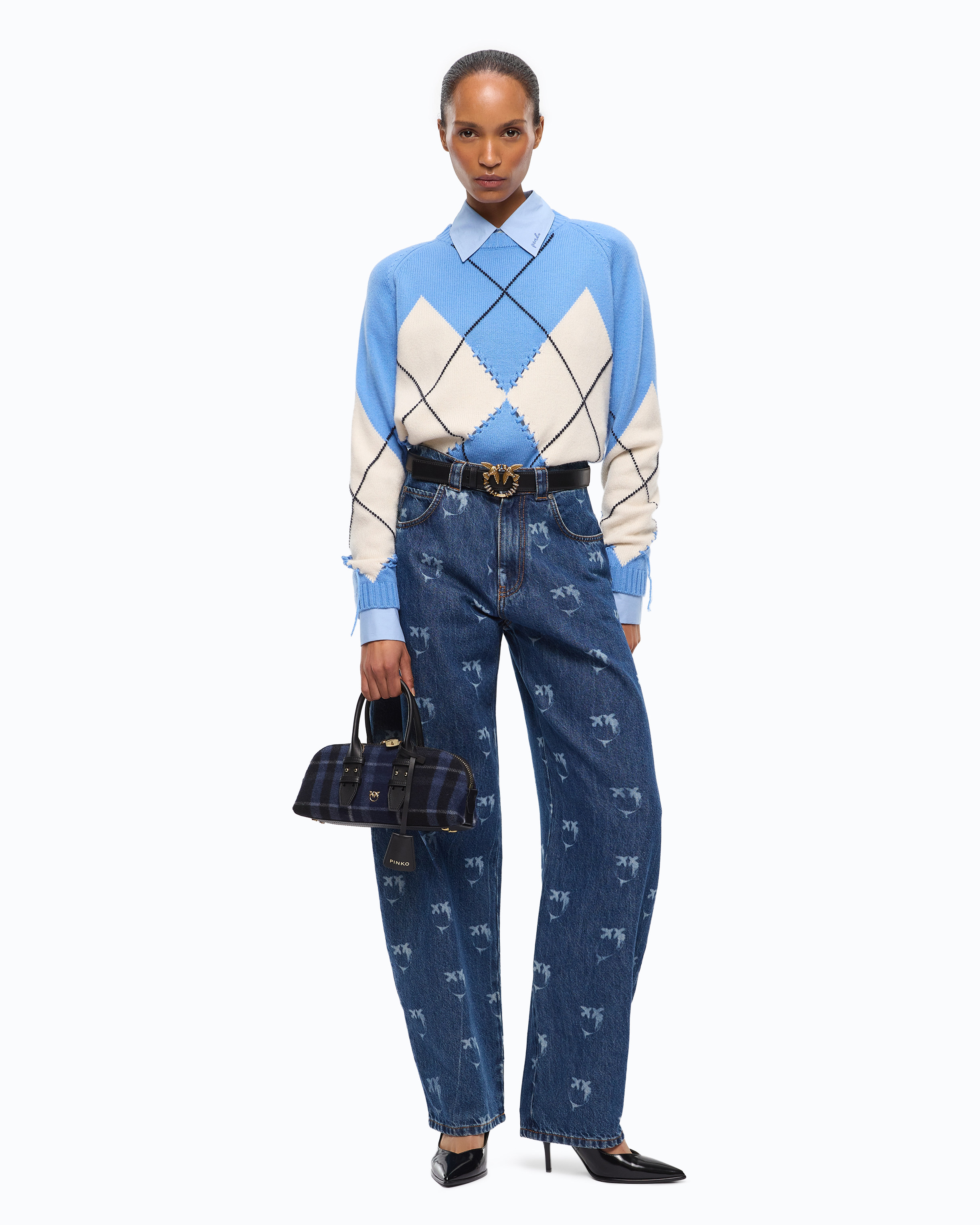 Jeans with all-over Love Birds logo PINKO Blue