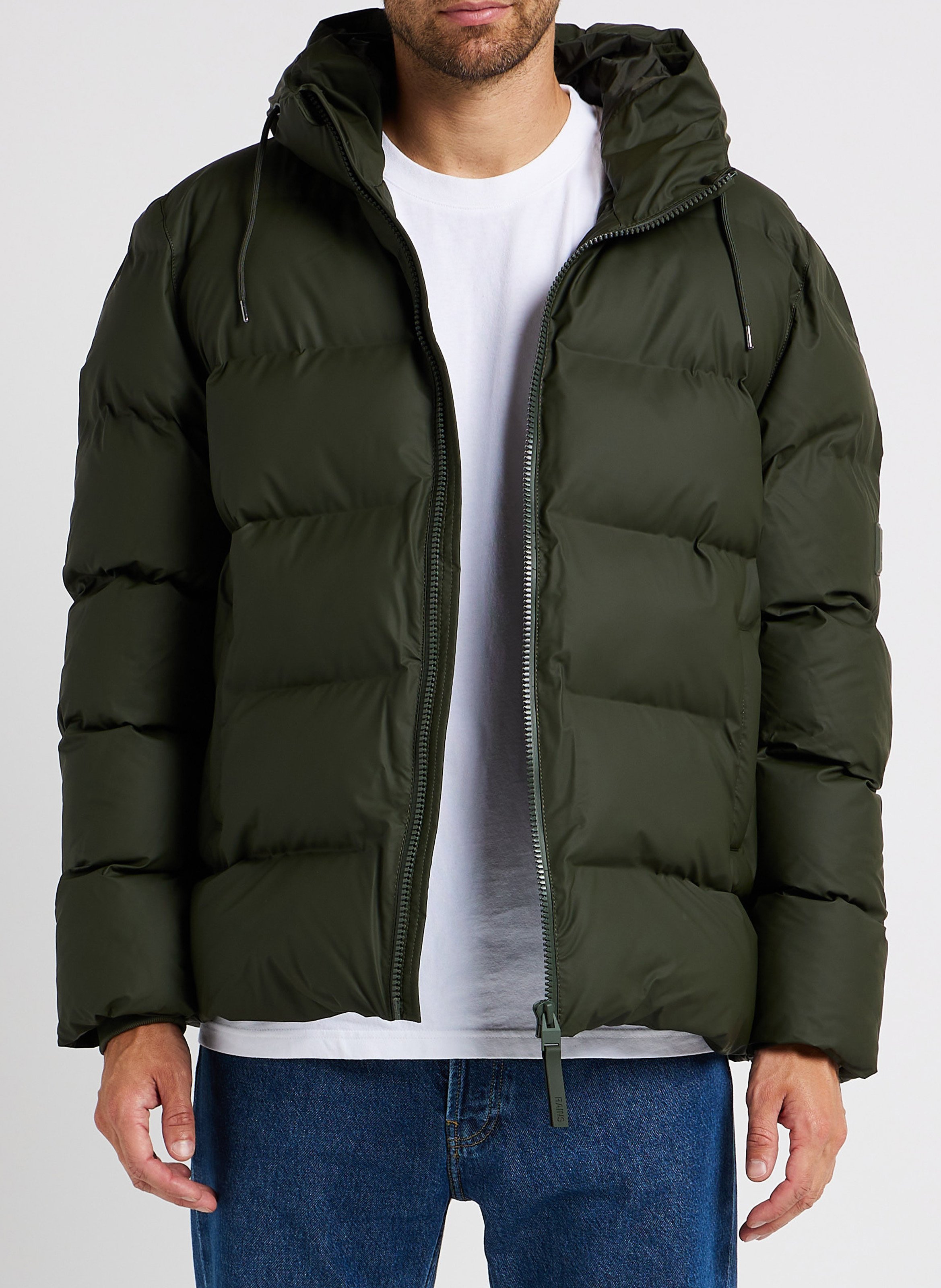Steppjacke mit Stehkragen und Kapuze RAINS Grun