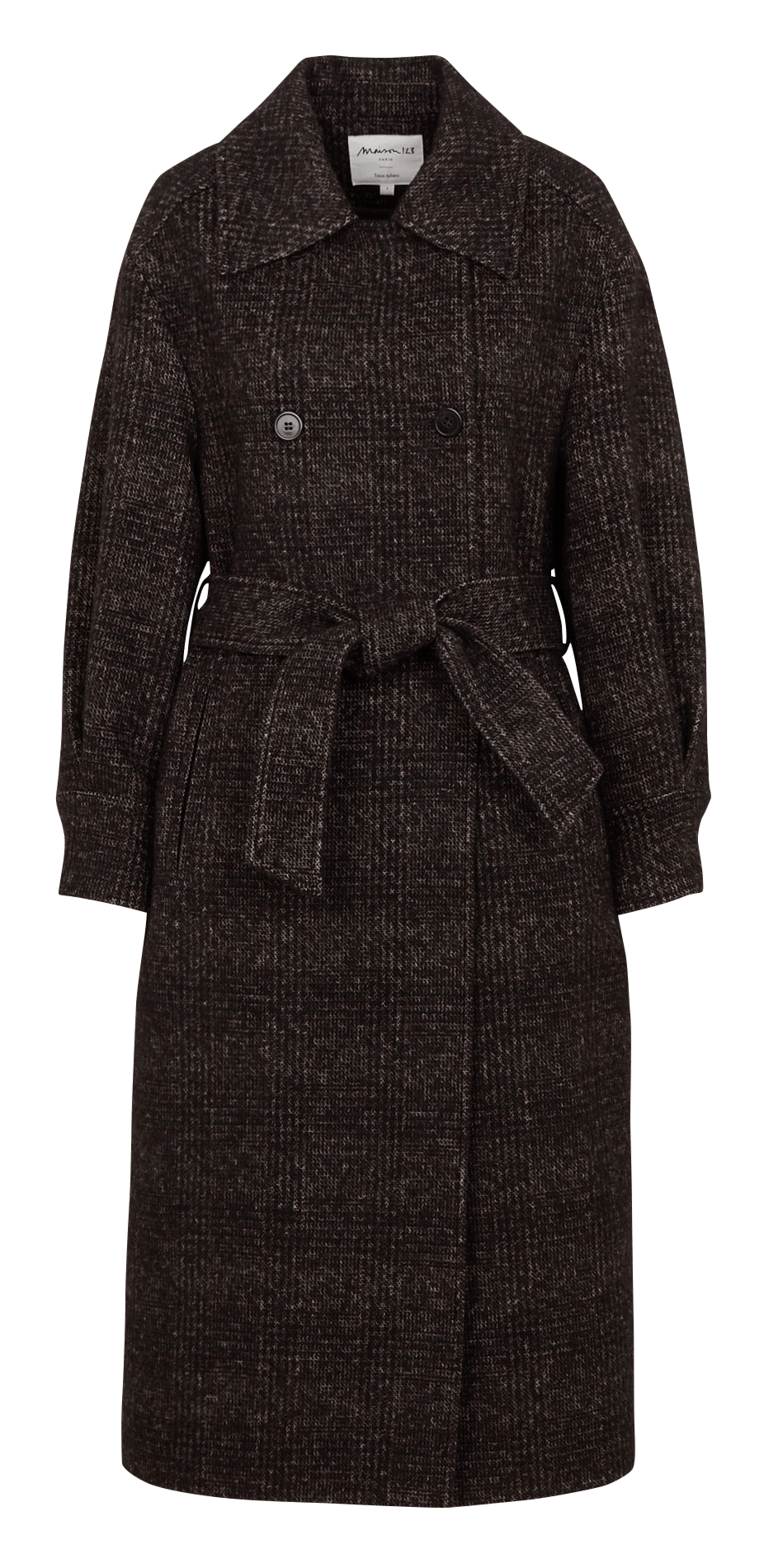 Manteau long ceinturé à maille dense MAISON 123 Marron