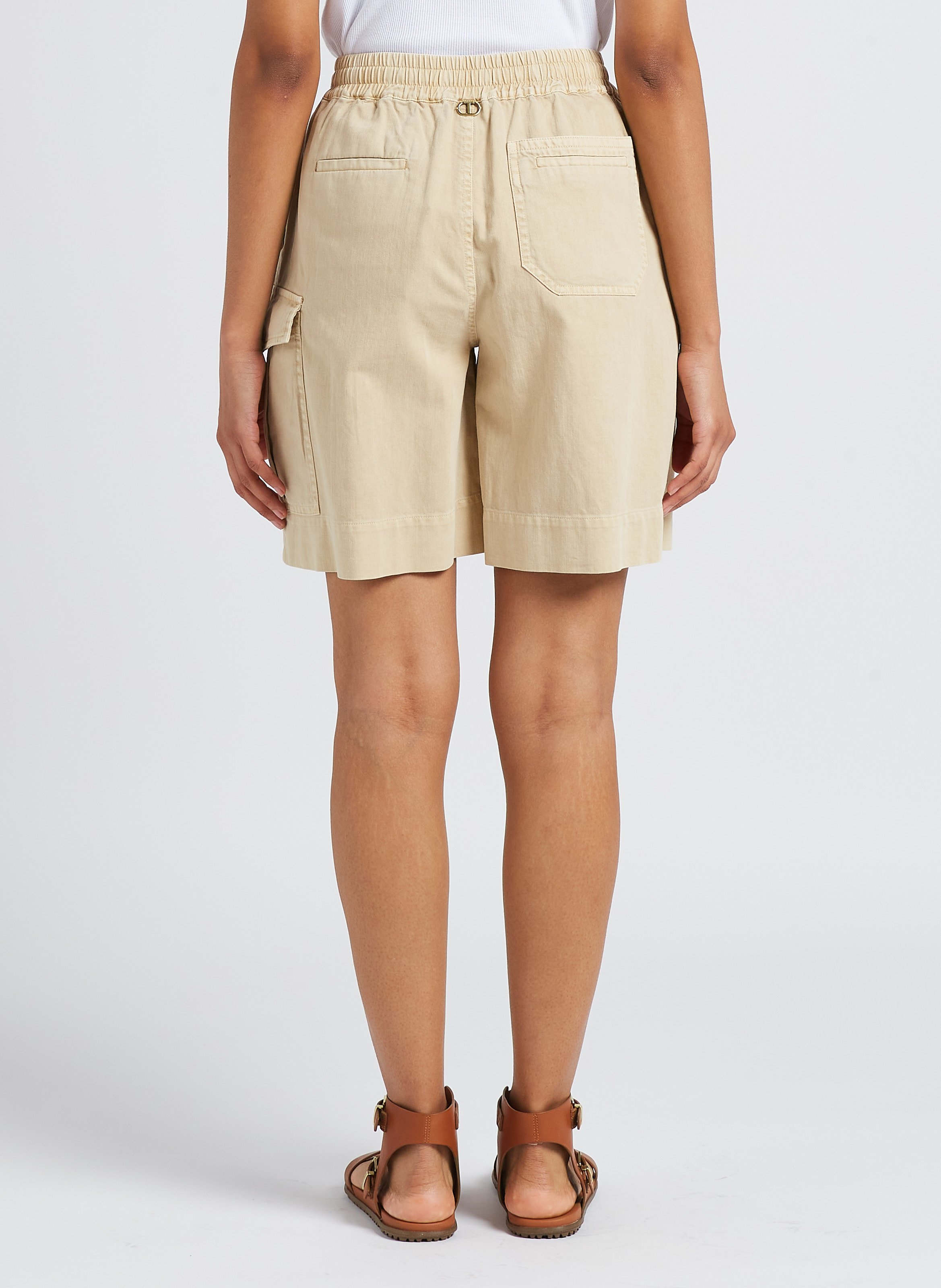 Embroidered cotton-blend high-waisted shorts TWINSET Beige