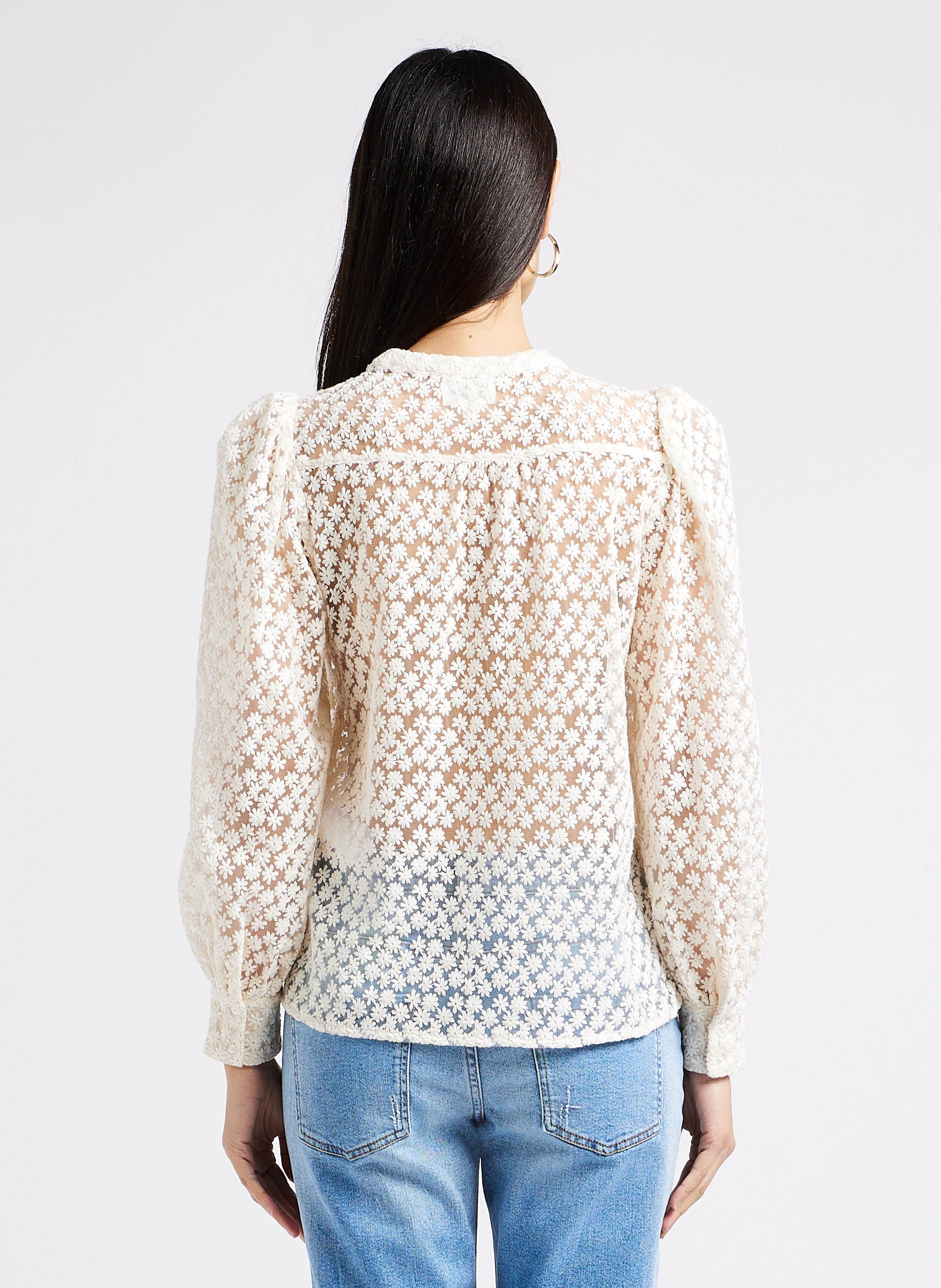 Flower embroidered round-neck blouse MAISON 123 White