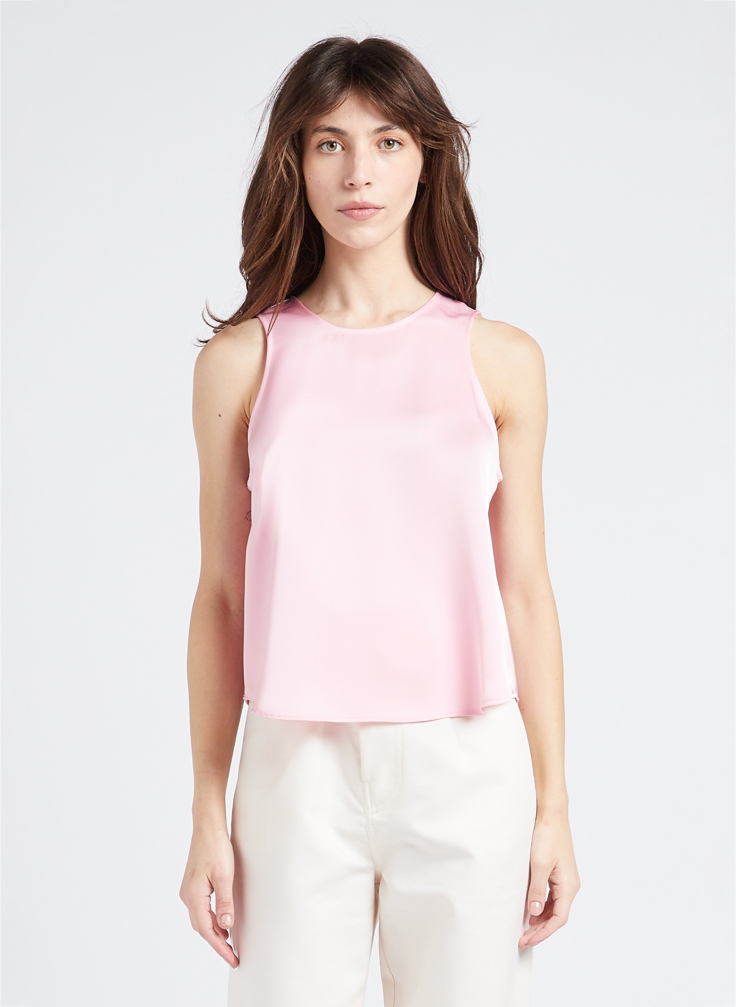 Mouwloze, gesatineerde top met ronde hals COLLECTORS CLUB Roze