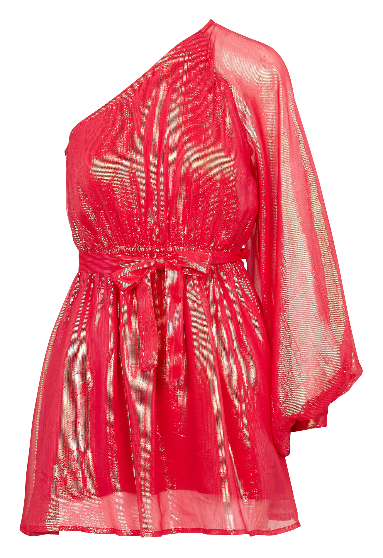 Robe courte asymétrique ceinturée à fils métallisés SUNDRESS Rouge
