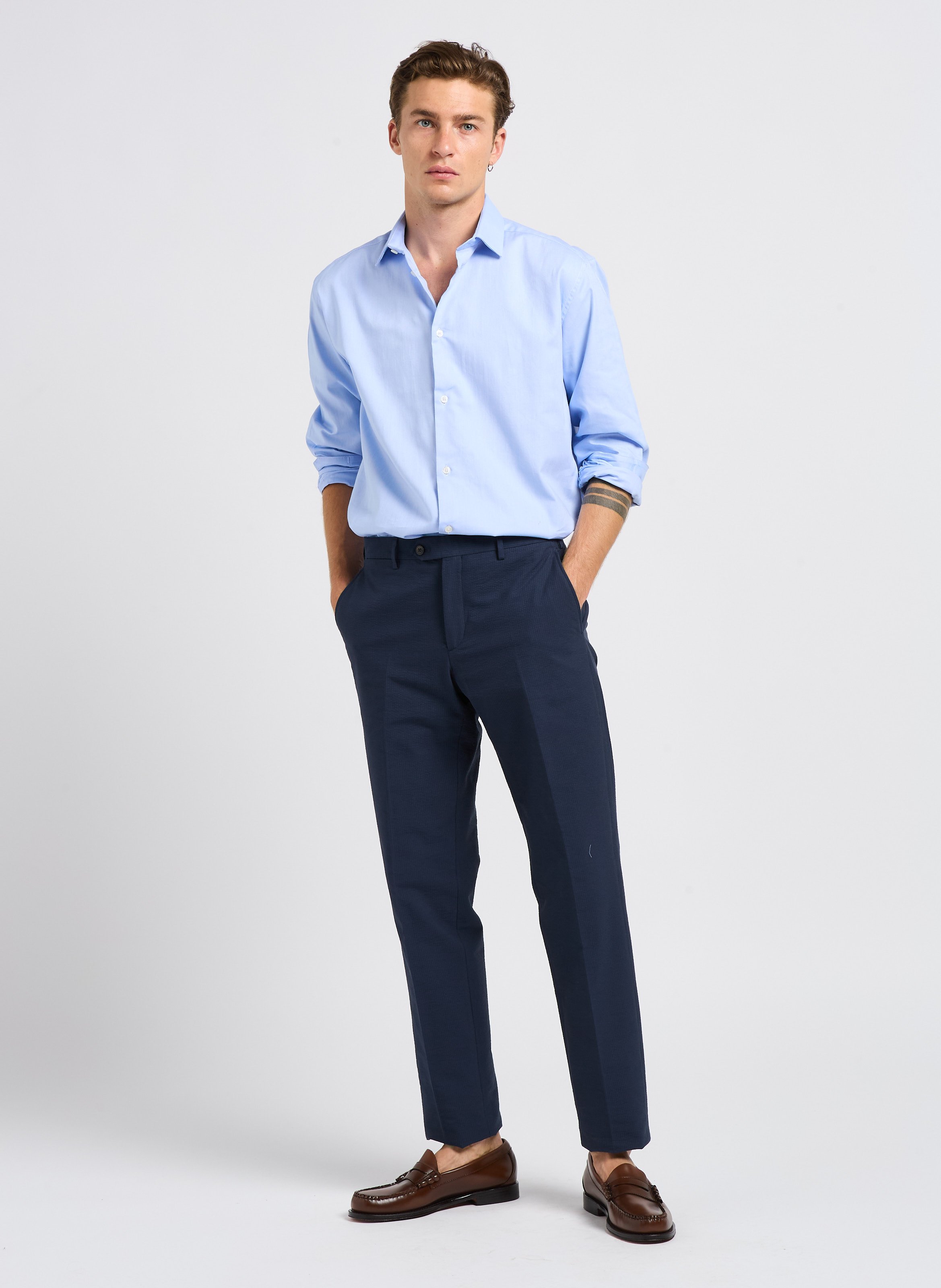 Straight cotton shirt with classic collar AU PRINTEMPS PARIS Blue
