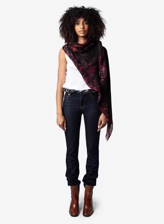 Printed floaty wool scarf Red Zadig&Voltaire Women Place des