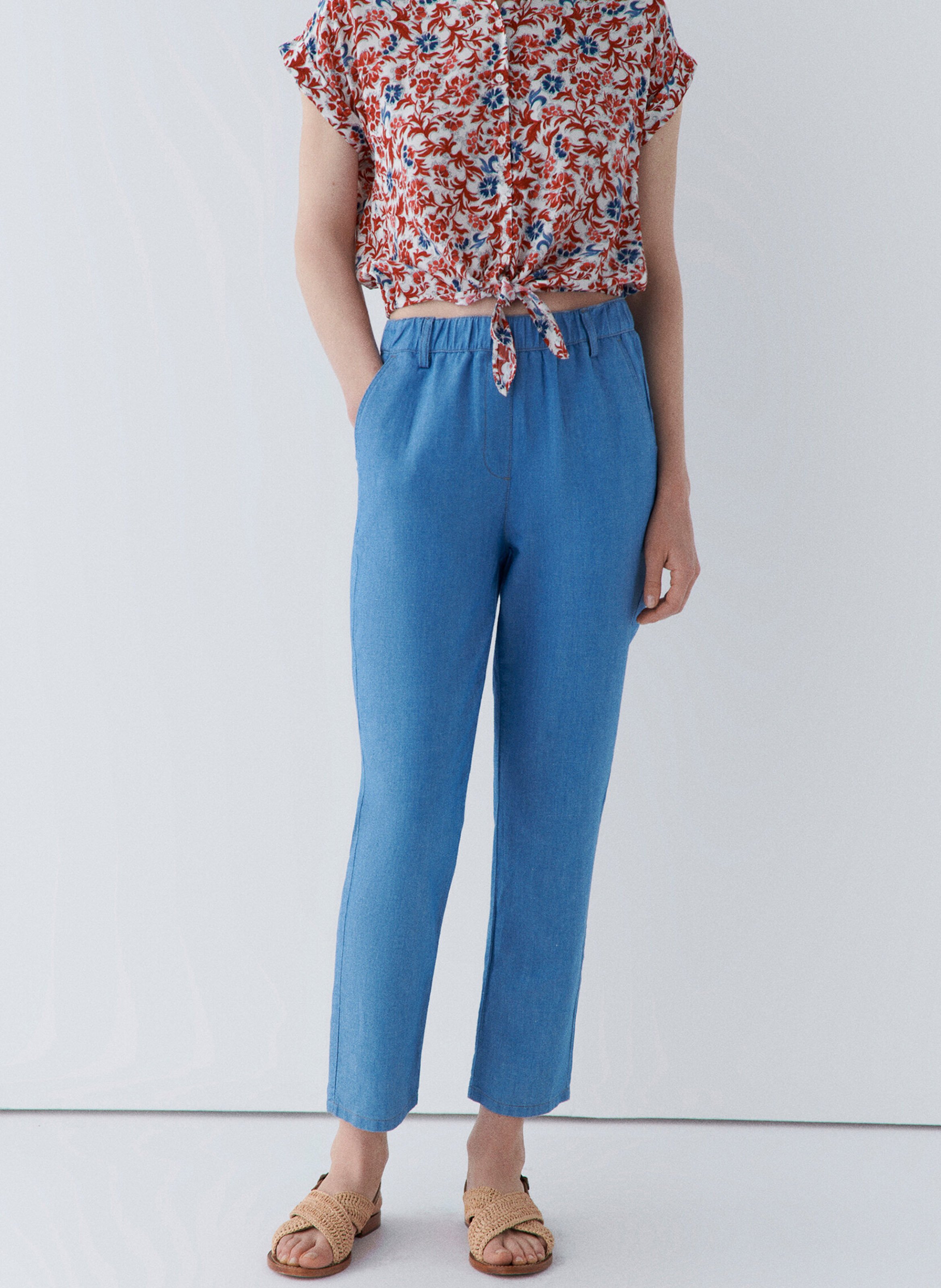 Carrot 7/8 length trousers plain CAROLL Blue