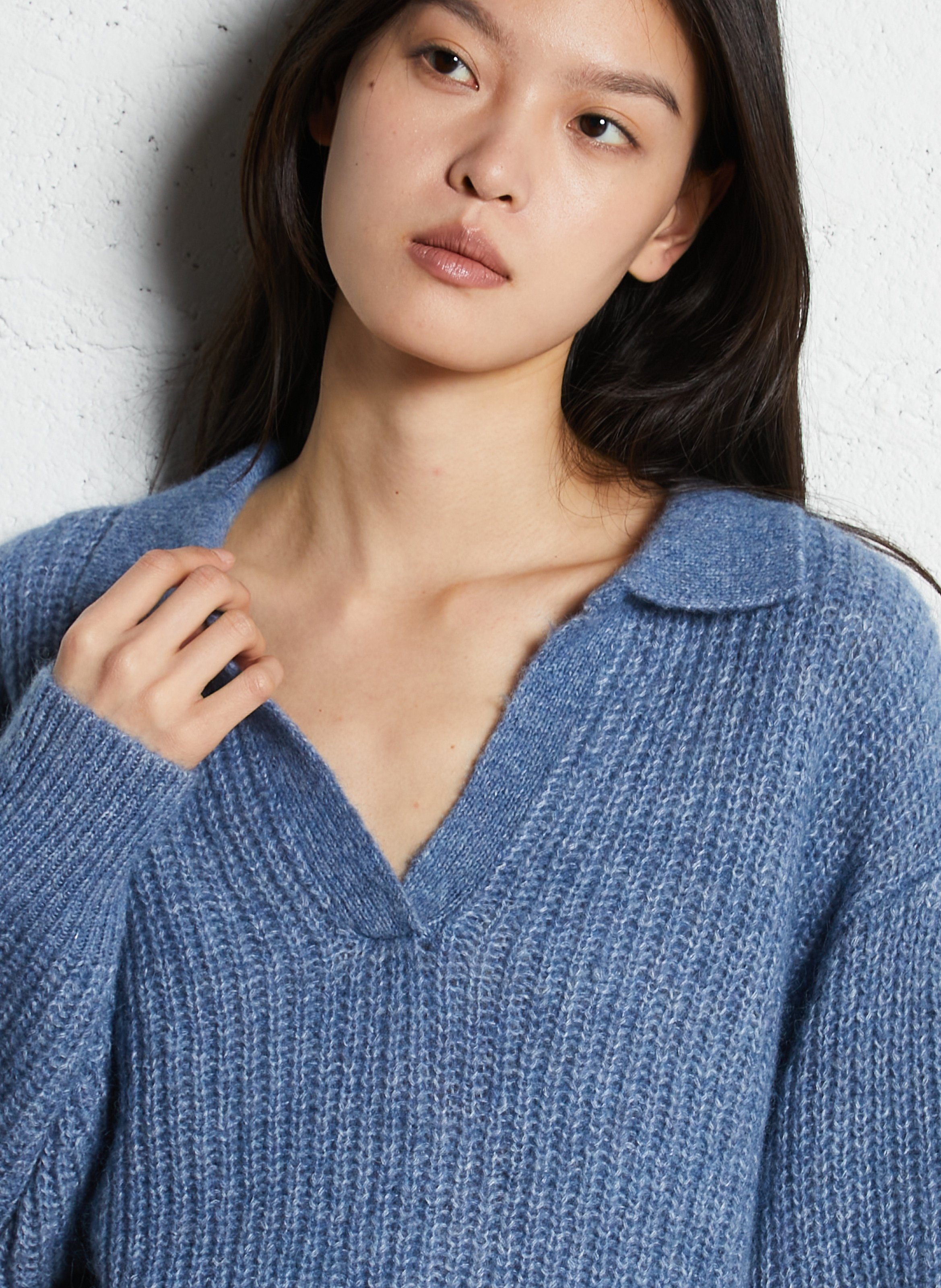 Pull col polo ample en maille unie LOUISE MISHA Bleu