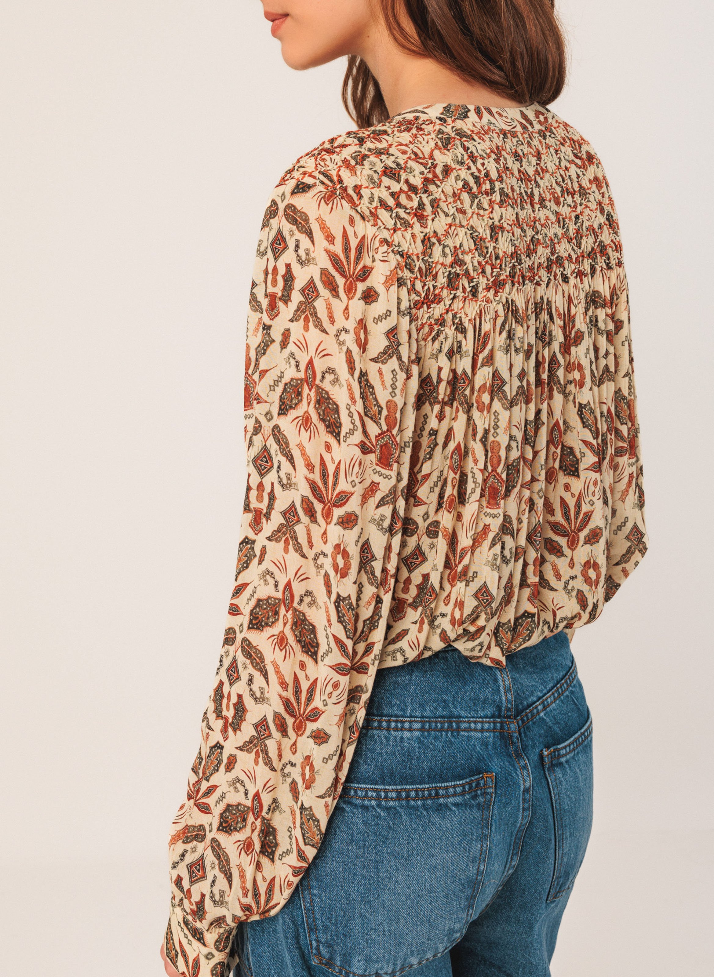 Chemise ample col tunisien imprimée INDI & COLD Beige