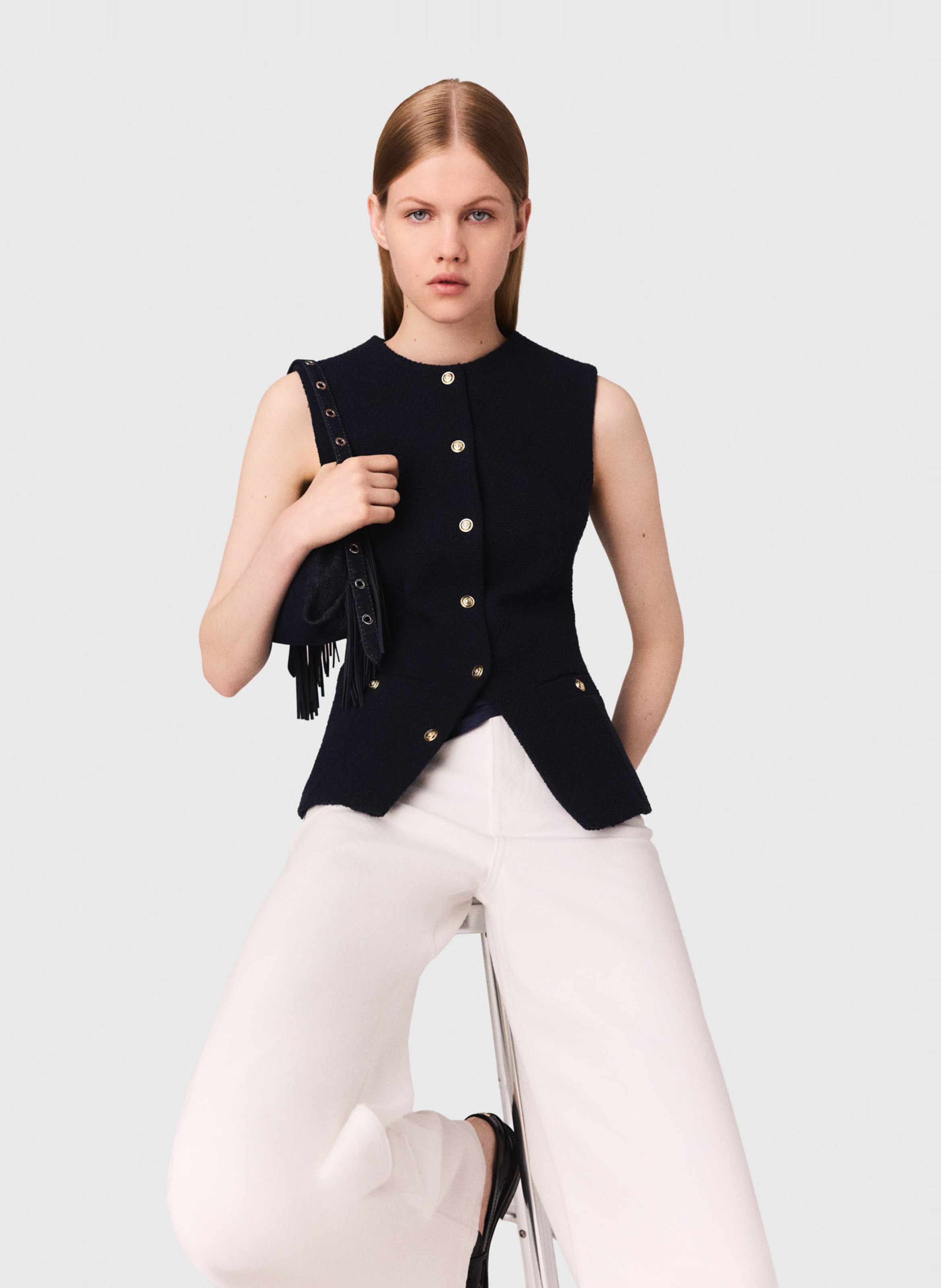 Round-neck cotton-blend cardigan MAJE Blue