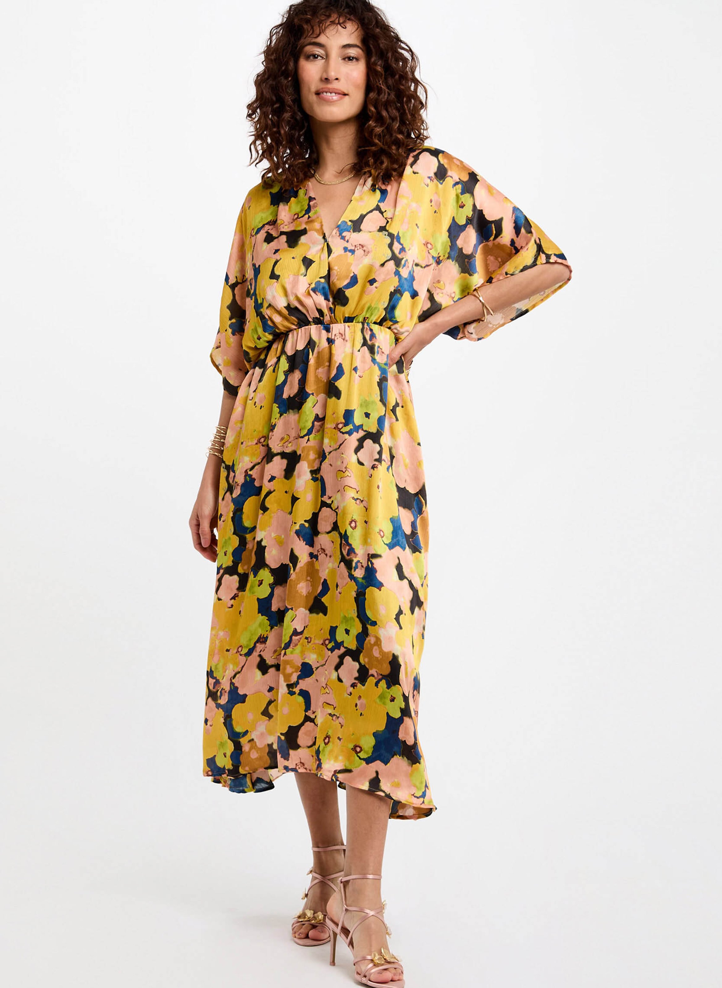 Robe midi col v à imprimé floral MORGAN Multicolore