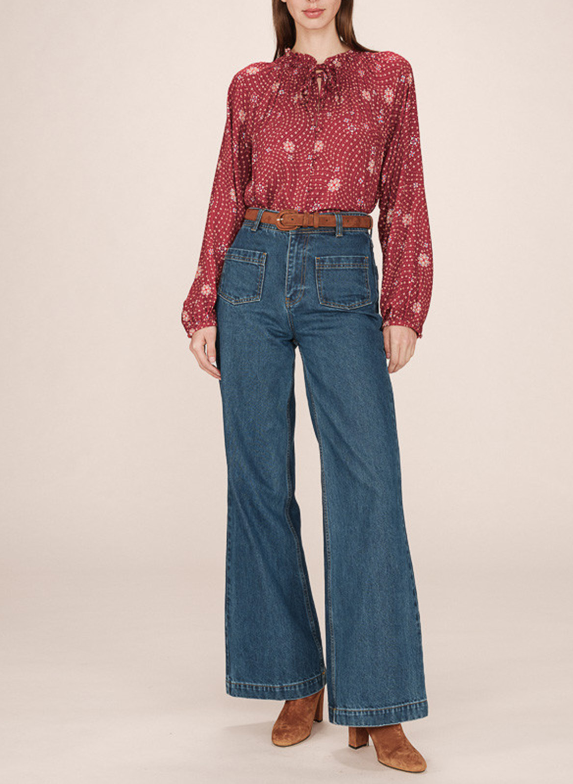 straight round neck printed blouse GRACE ET MILA Brown