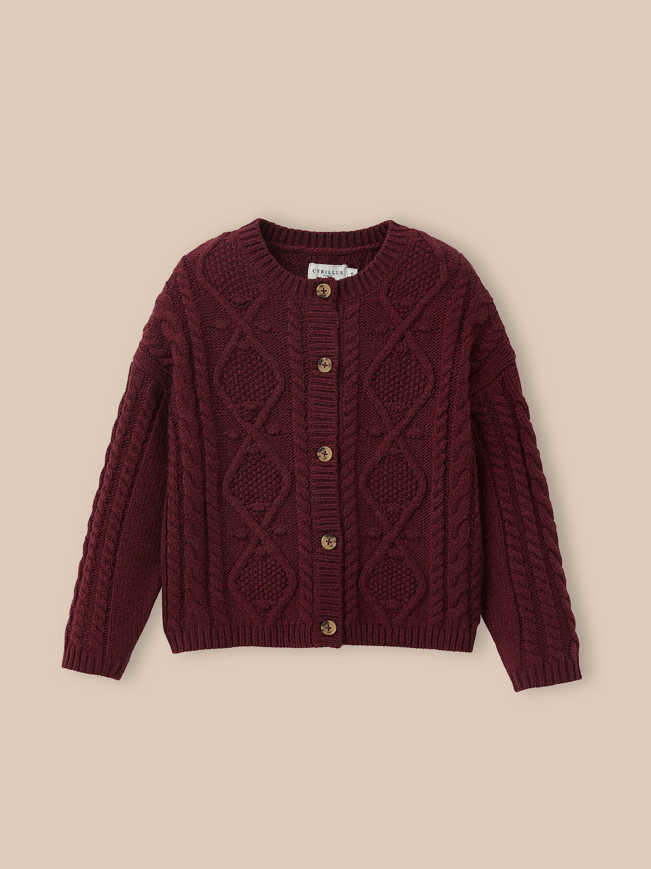 Cable knit wool cardigan CYRILLUS Red