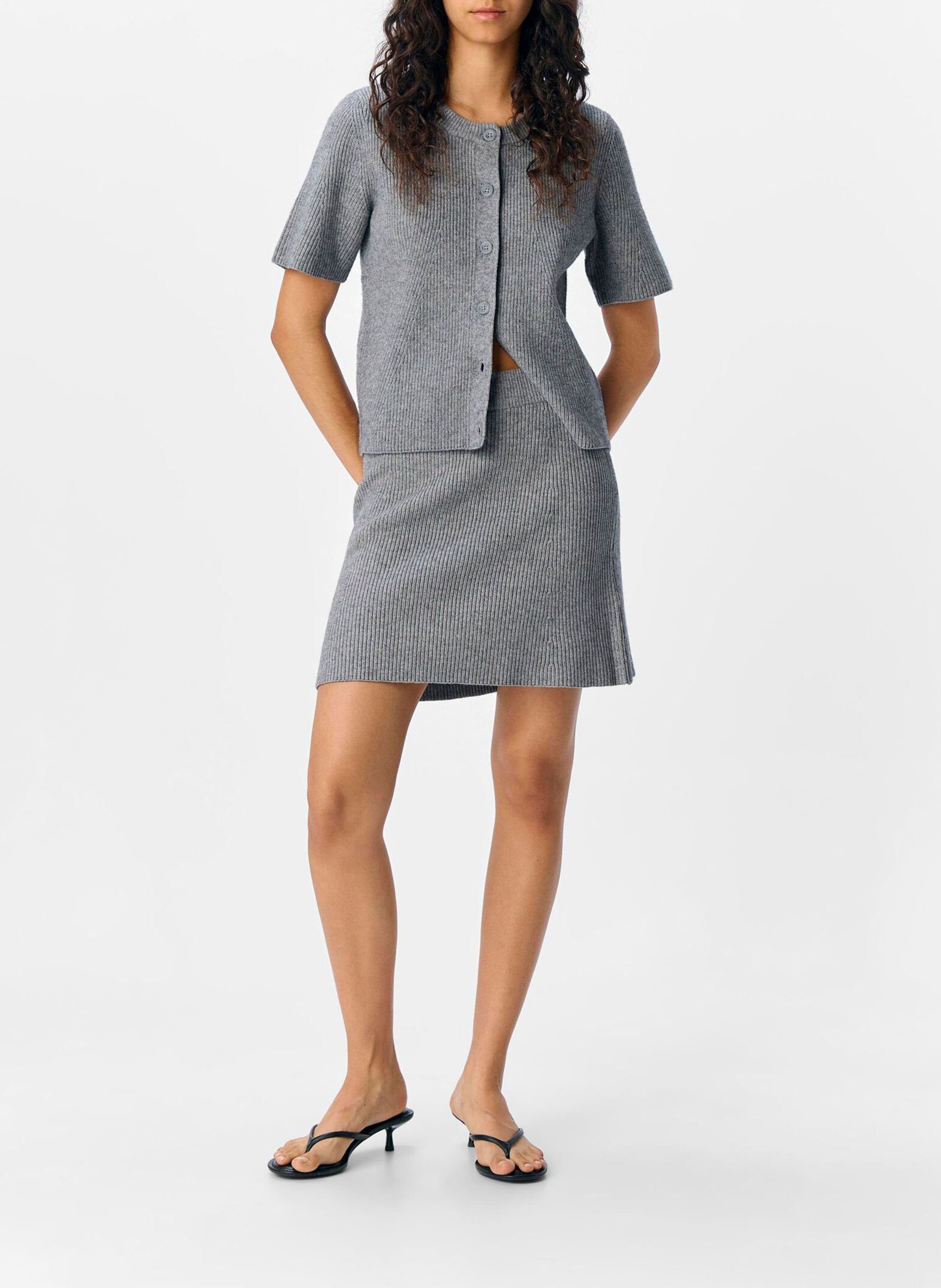 Korte rok van tricot met hoge taille OBJECT Grijs