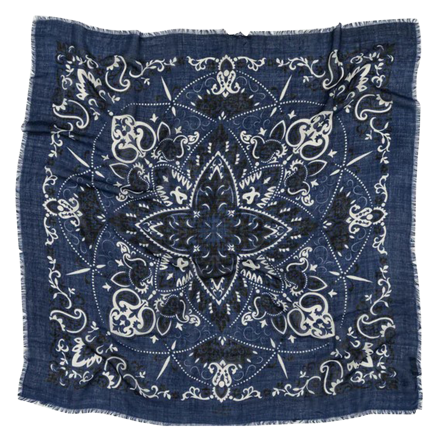 Printed wool and cashmere scarf MAISON LECOMTE FLAMENT Blue