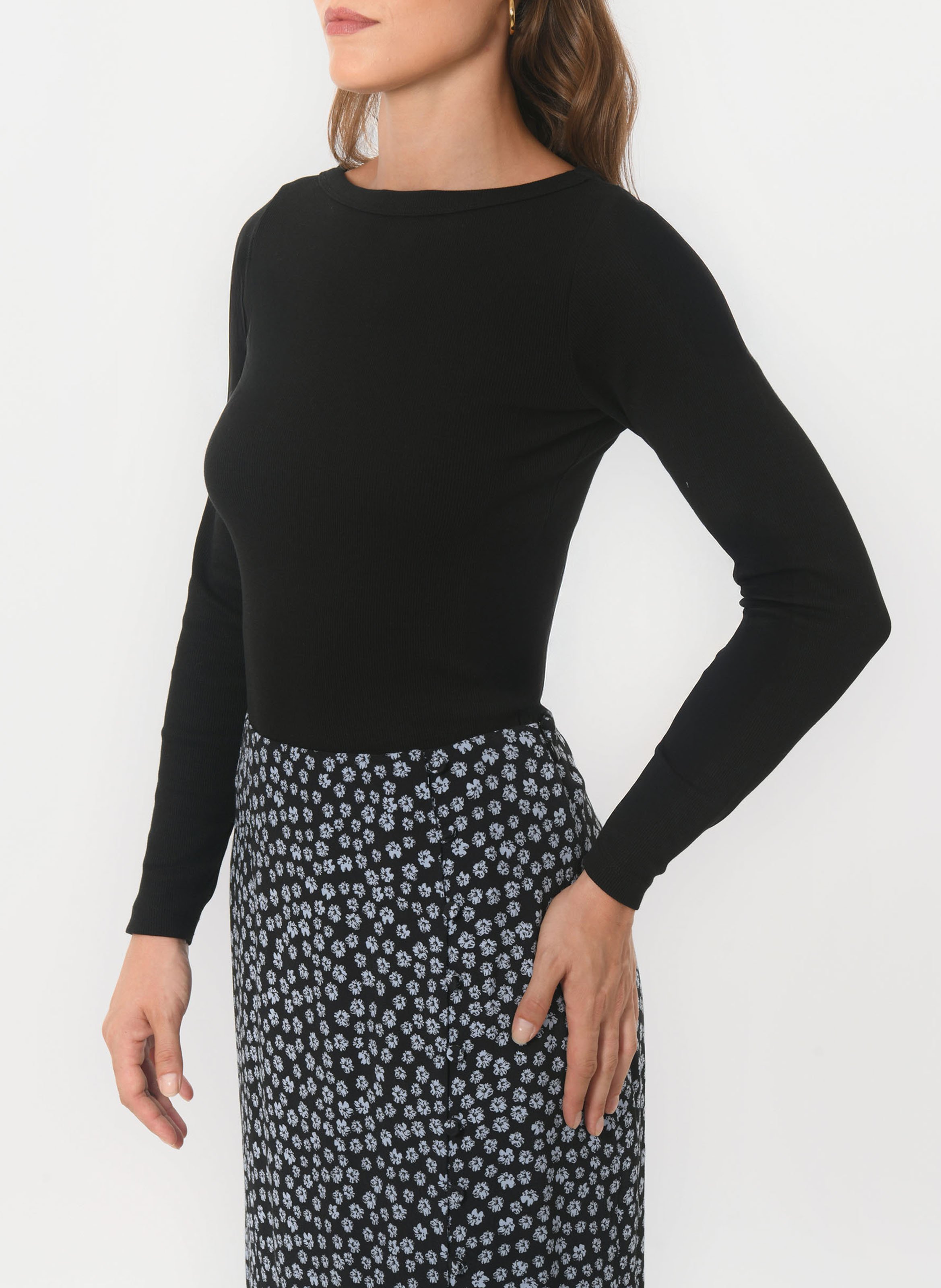 Ribbed fitted boat neck t-shirt KOOKAI Black