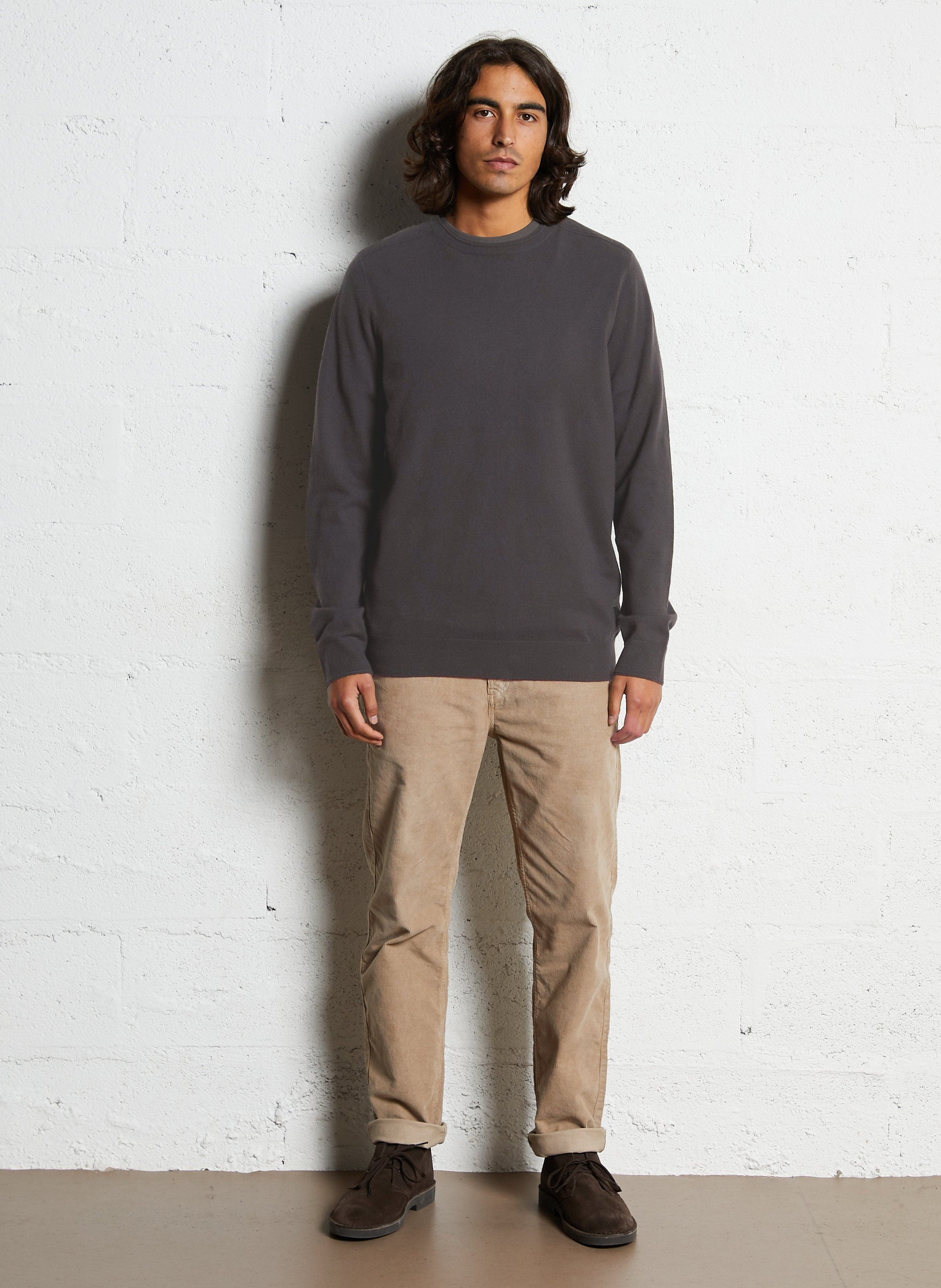 Pull droit col rond en maille unie LE TEMPS DES CERISES Gris