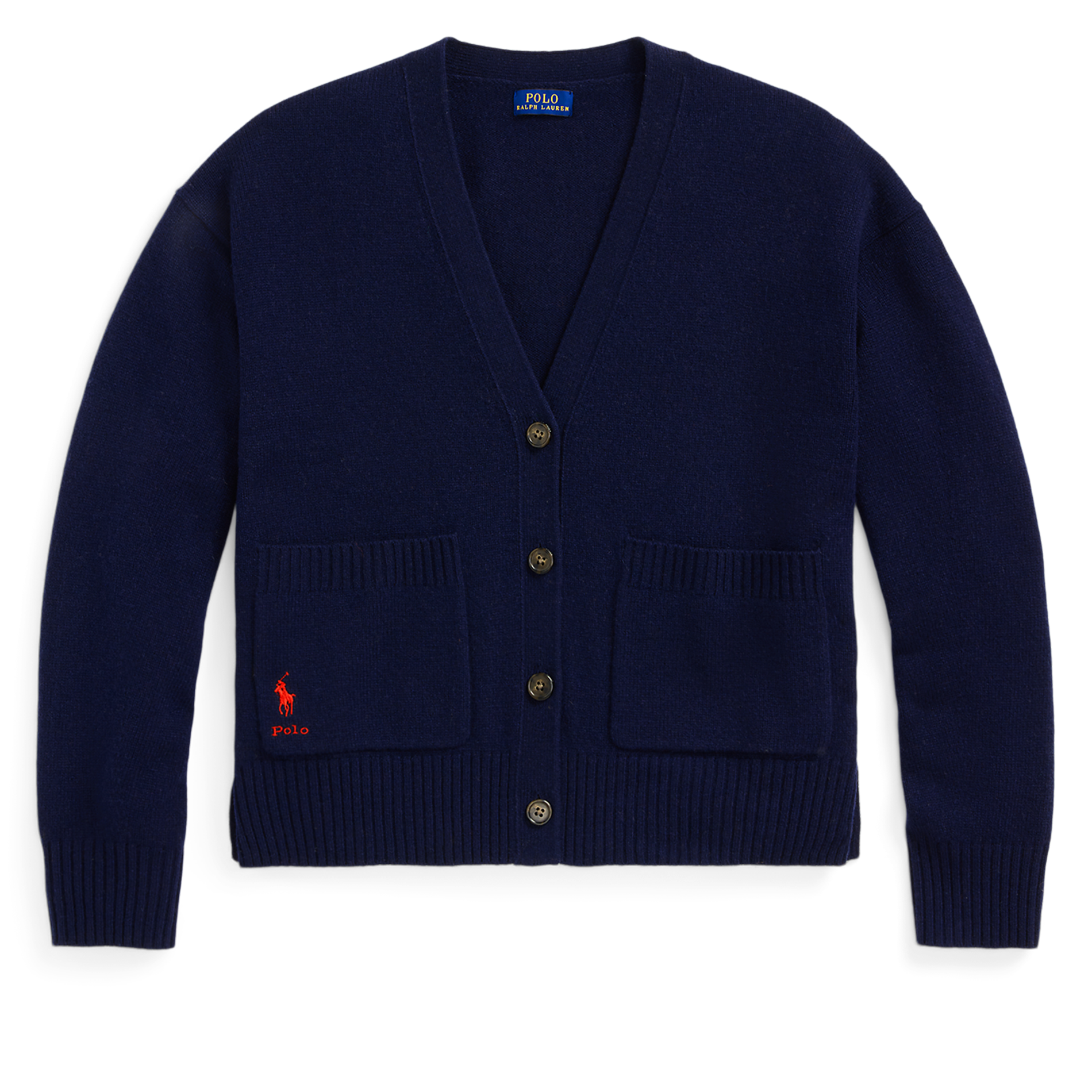 Gilet droit col V en laine et cachemire mélangé POLO RALPH LAUREN Bleu
