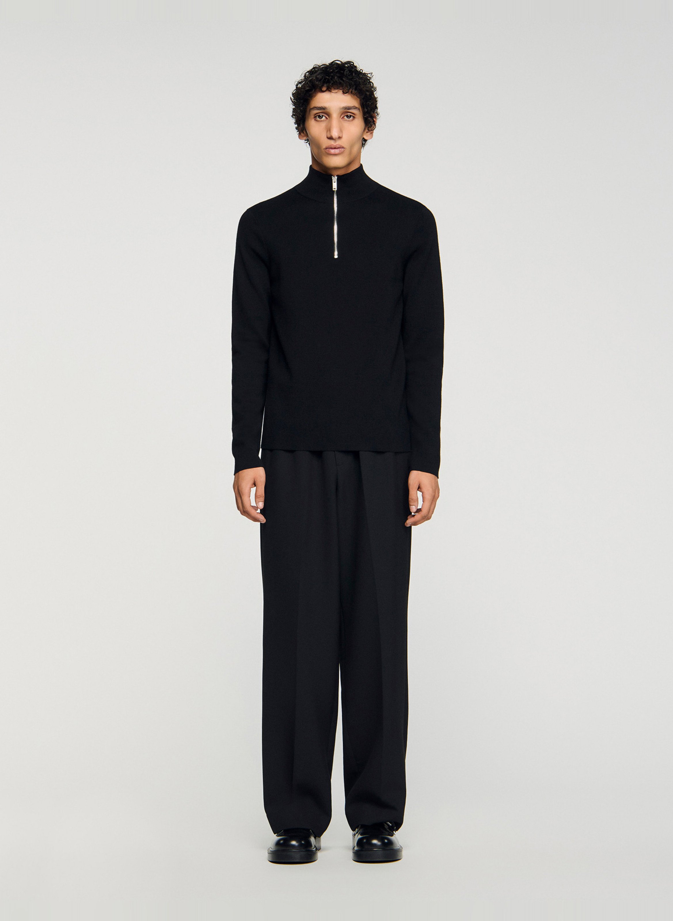 Zip-up high-neck wool jumper SANDRO Black