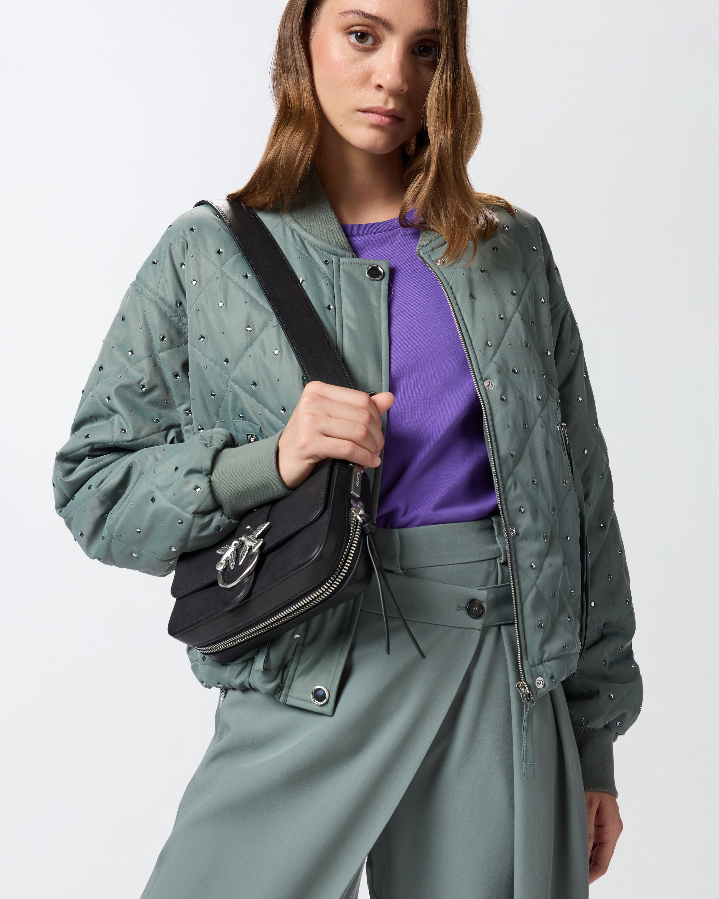 Mini love bag slouchy shoulder bag in biker-style leather PINKO Multicolored