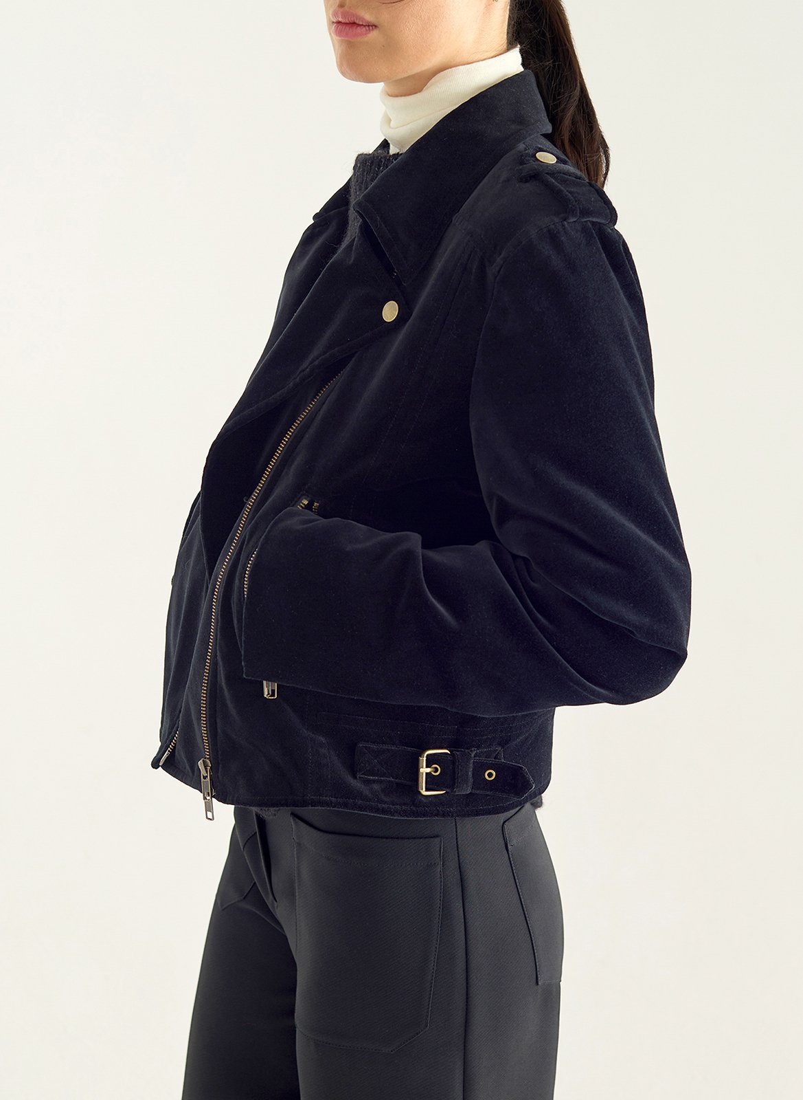 Straight cotton jacket with tailored collar ACOTE Black