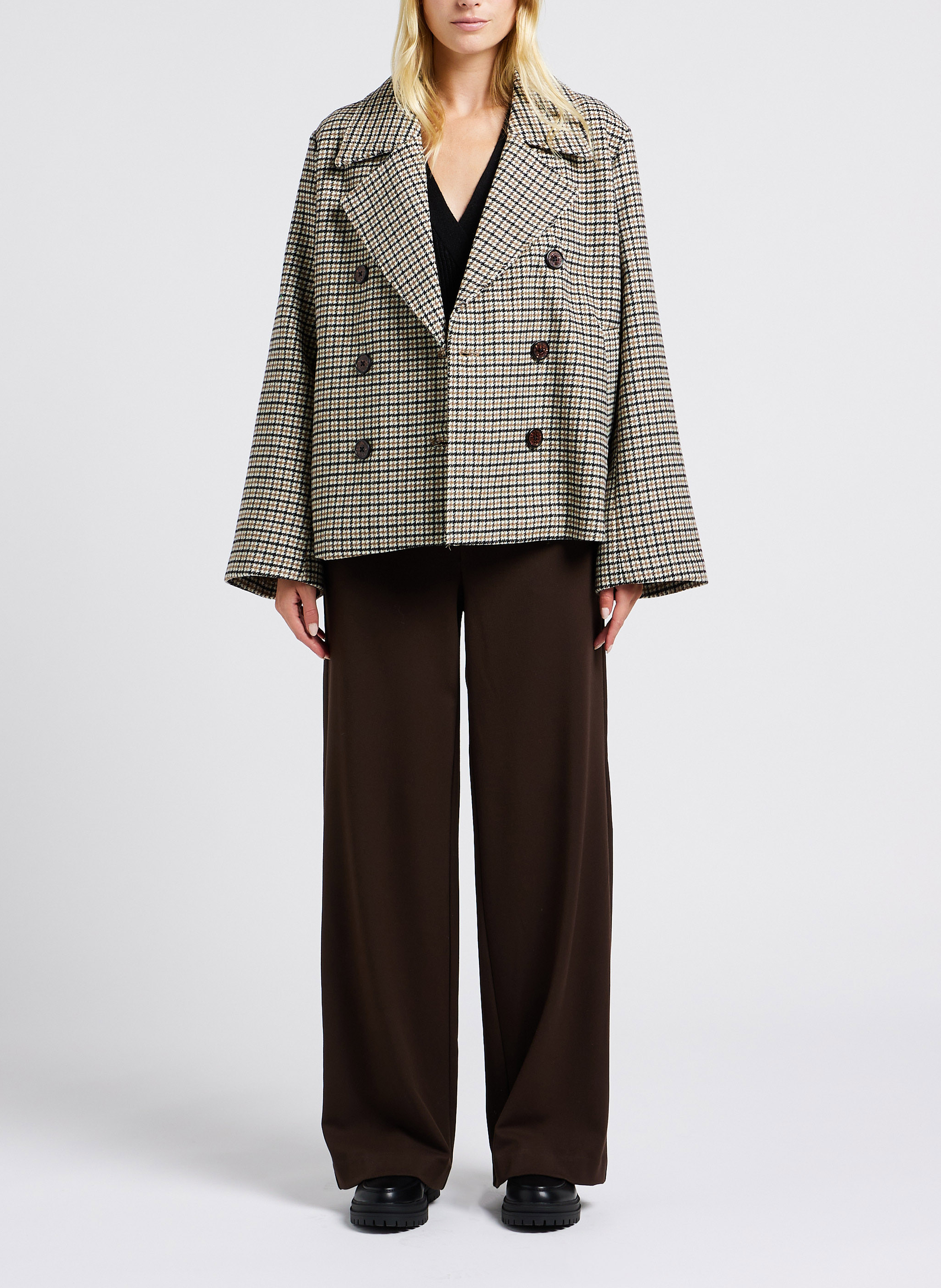 Veste tailleur droite à imprimé OBJECT Marron